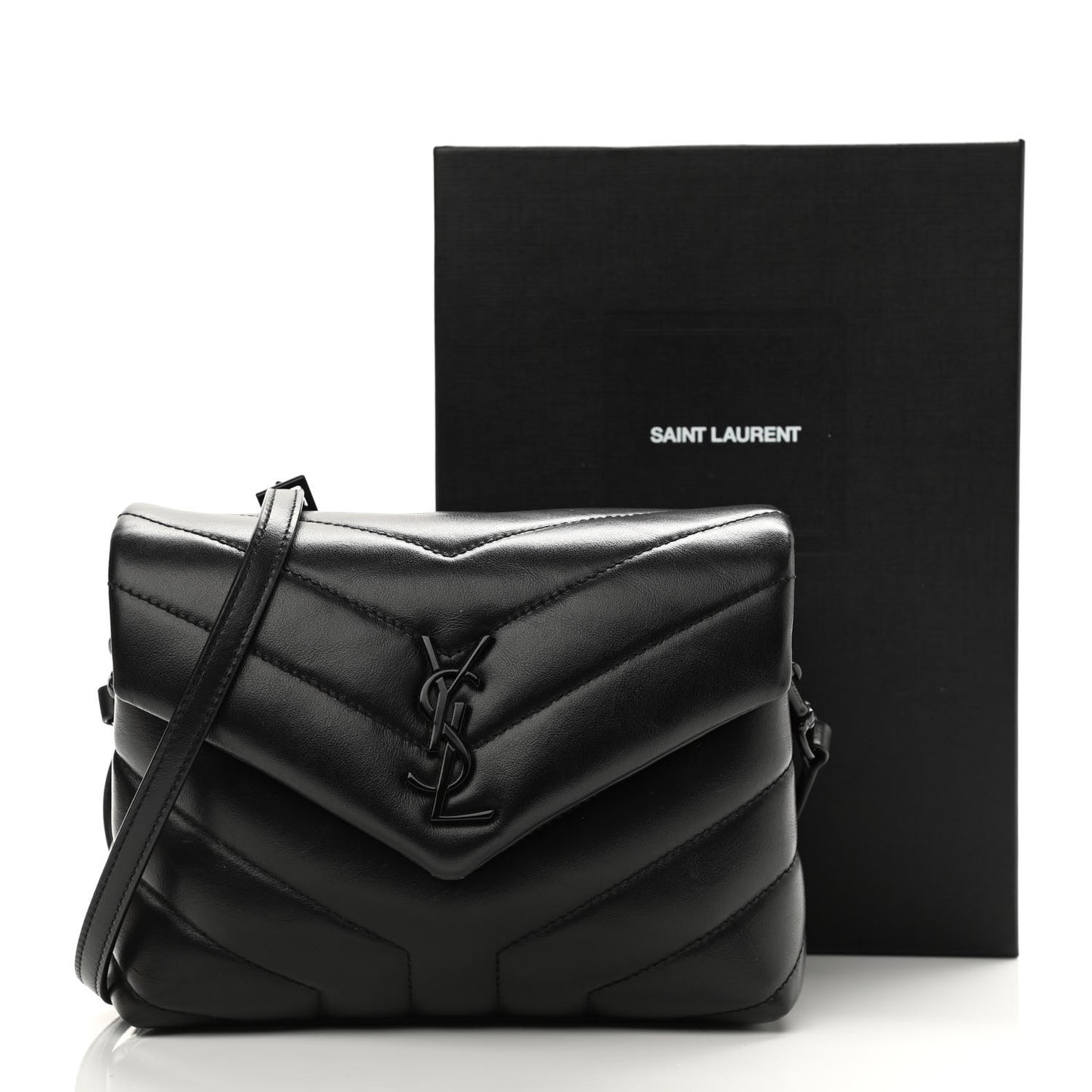 Calfskin Y Quilted Monogram Toy Loulou Crossbody Bag Black