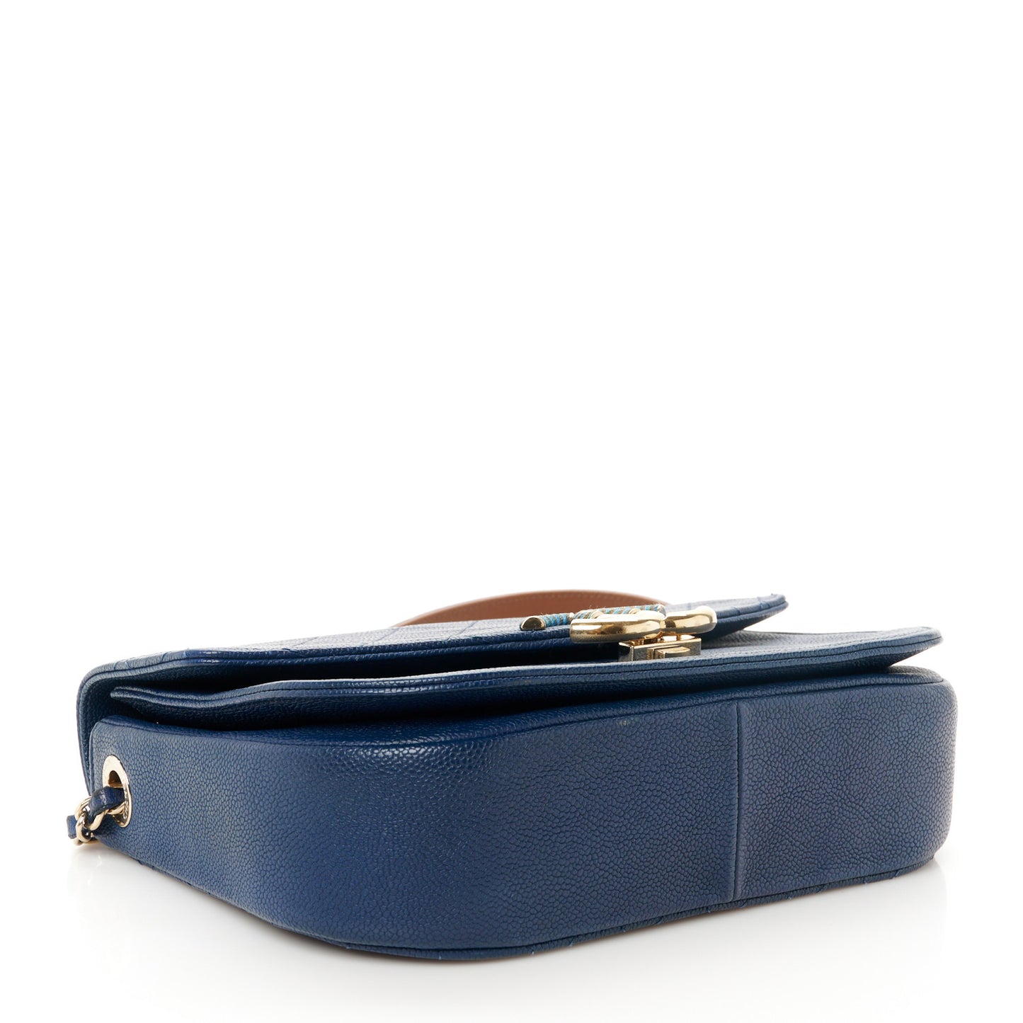 Grained Calfskin Quilted Medium Cuba Top Handle Flap Blue