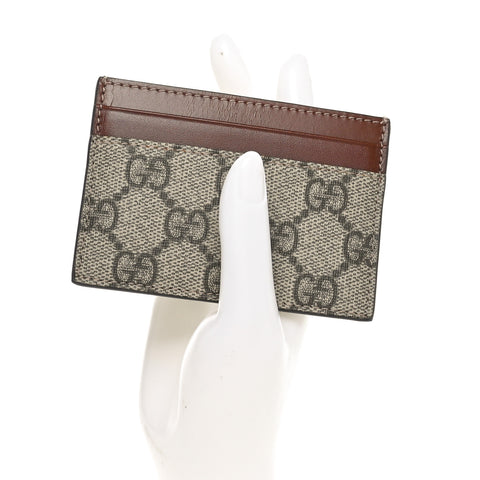 GG Supreme Monogram Calfskin Card Holder Beige Ebony Cuir