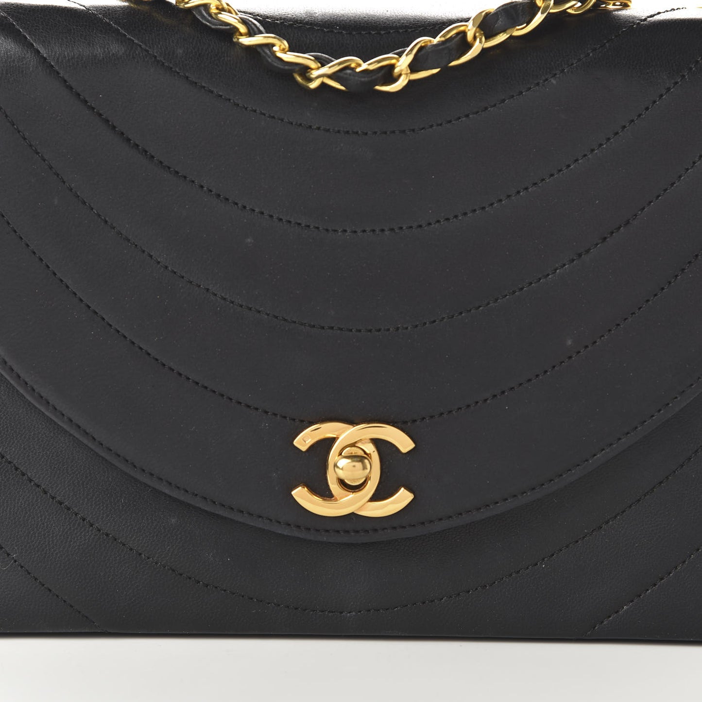 Lambskin Ribbon Quilted Small Single Flap Black