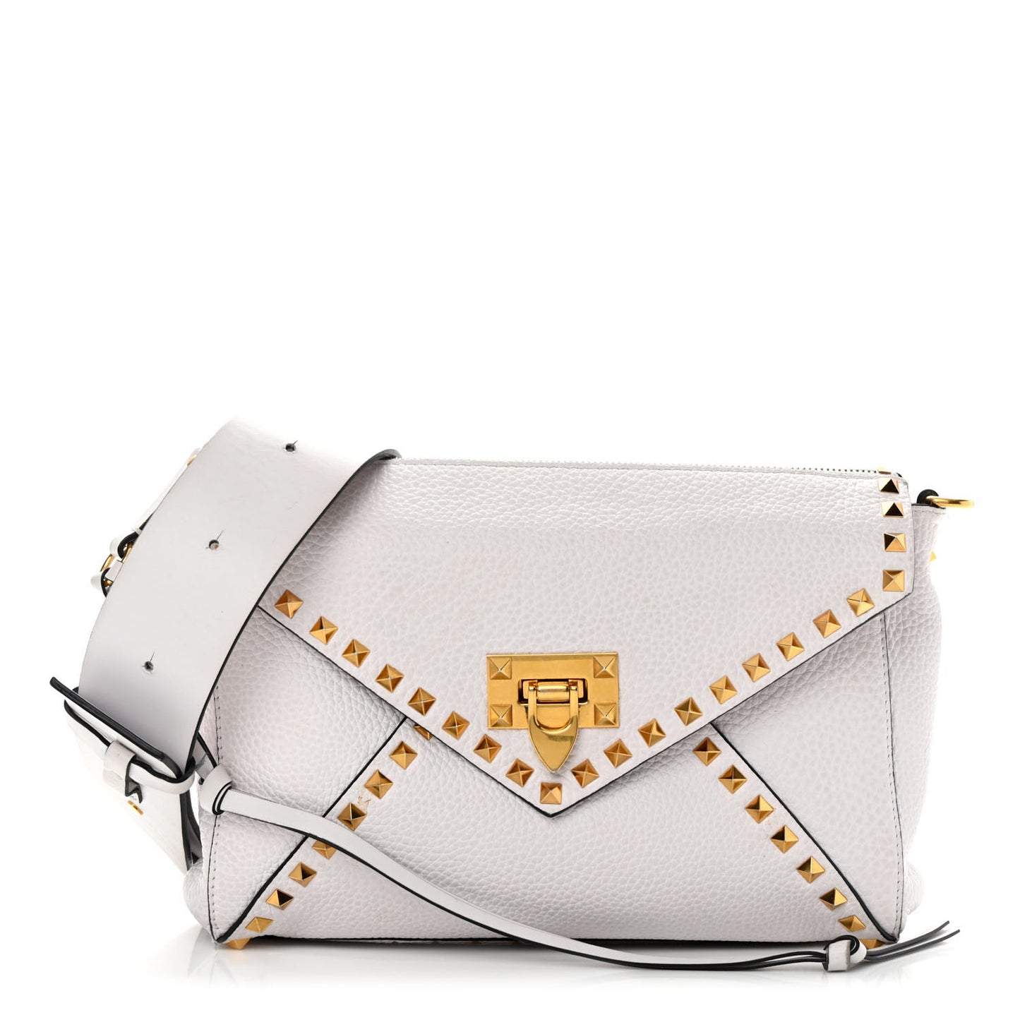 Pebbled Calfskin Medium Rockstud Hype Shoulder Bag White