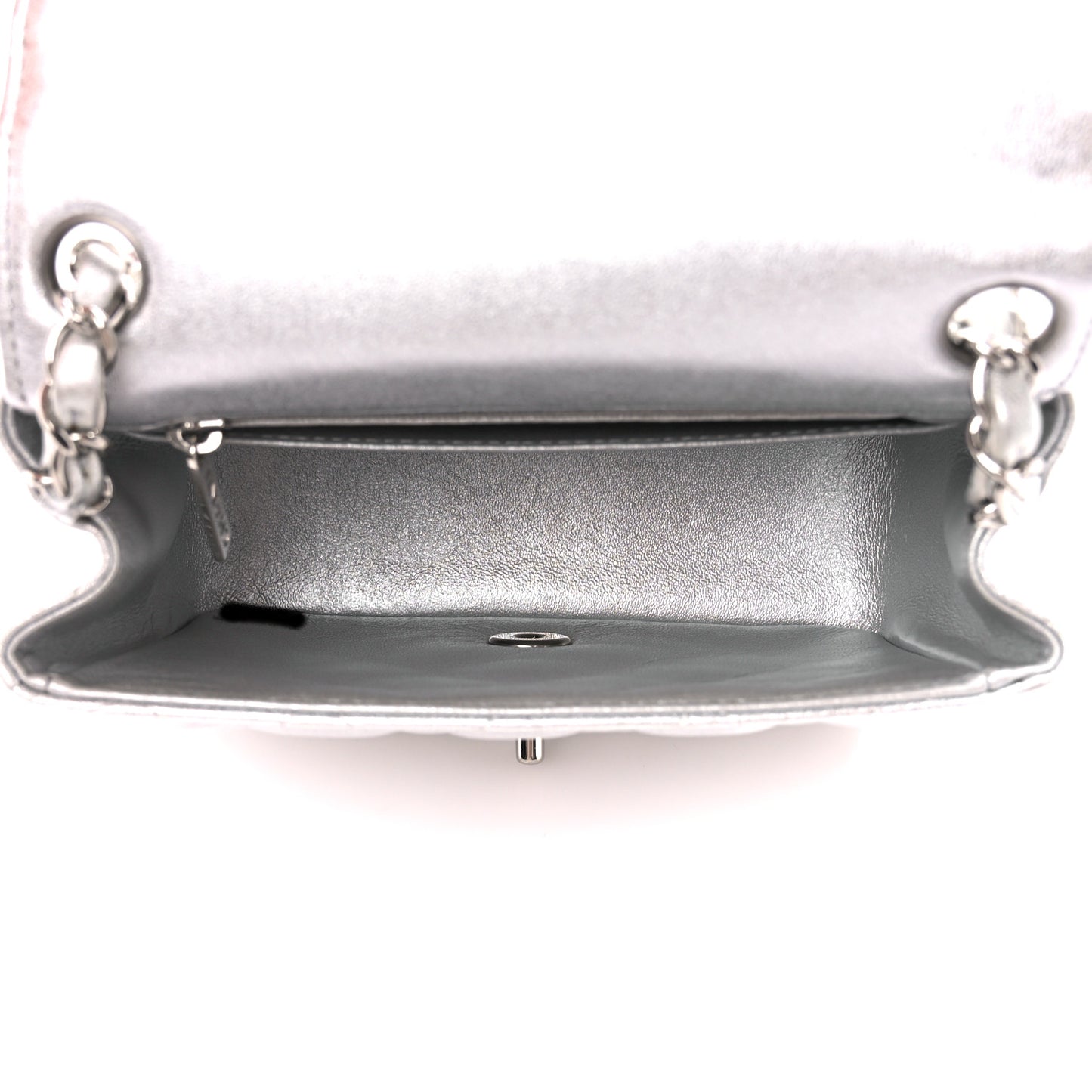 Metallic Lambskin Quilted Mini Square Flap Silver