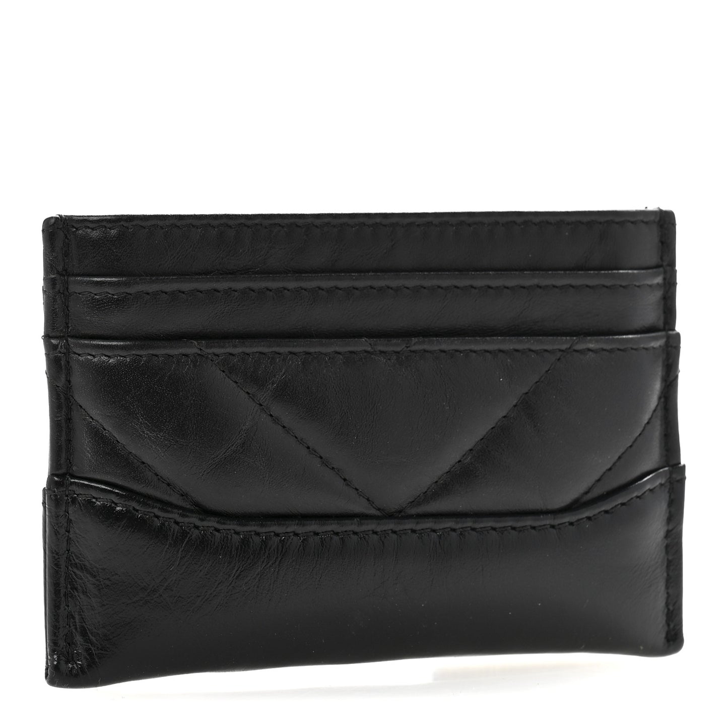 Aged Calfskin Chevron Quilted Gabrielle Card Holder So Black