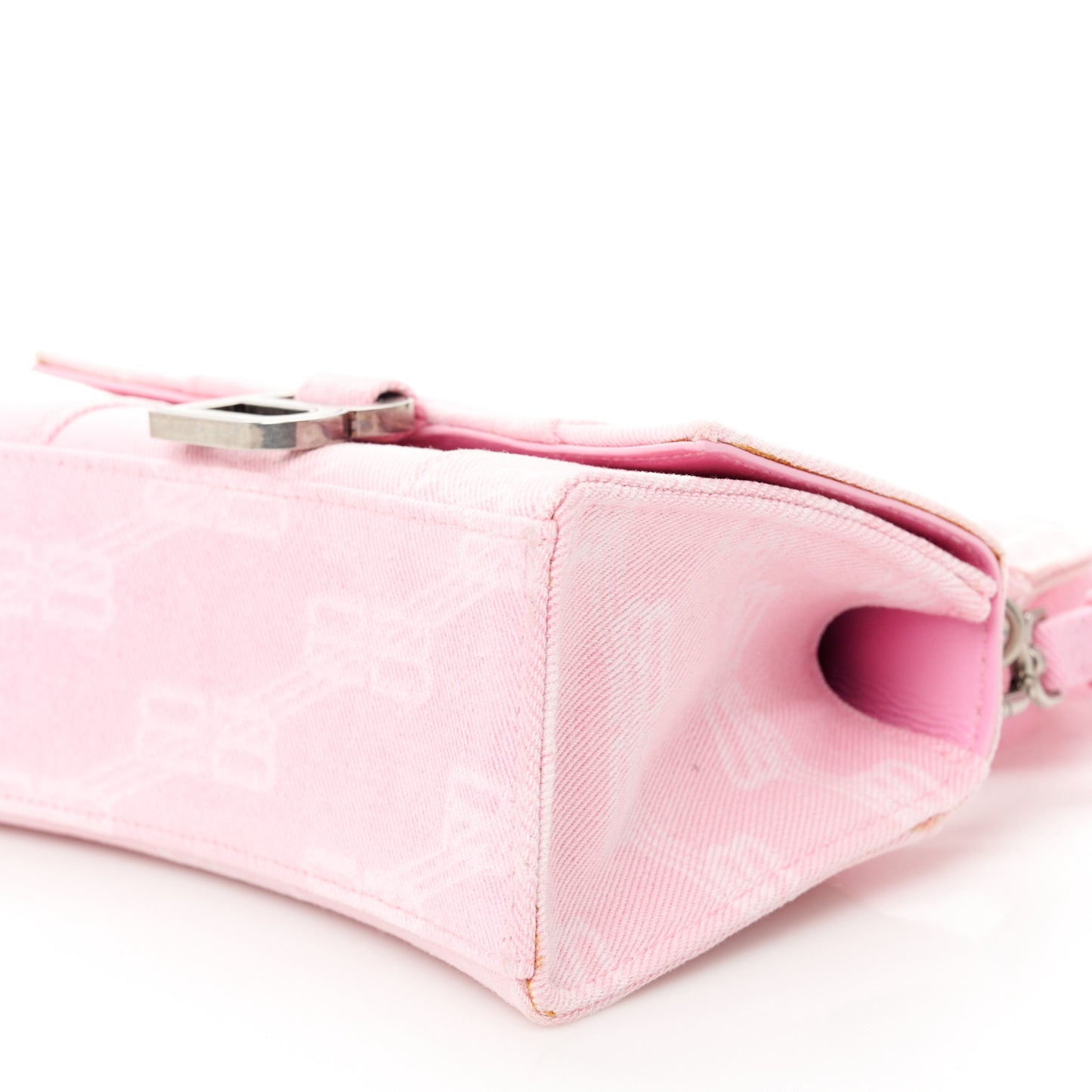 Washed Denim BB Monogram Hourglass Top Handle Bag XS Pink
