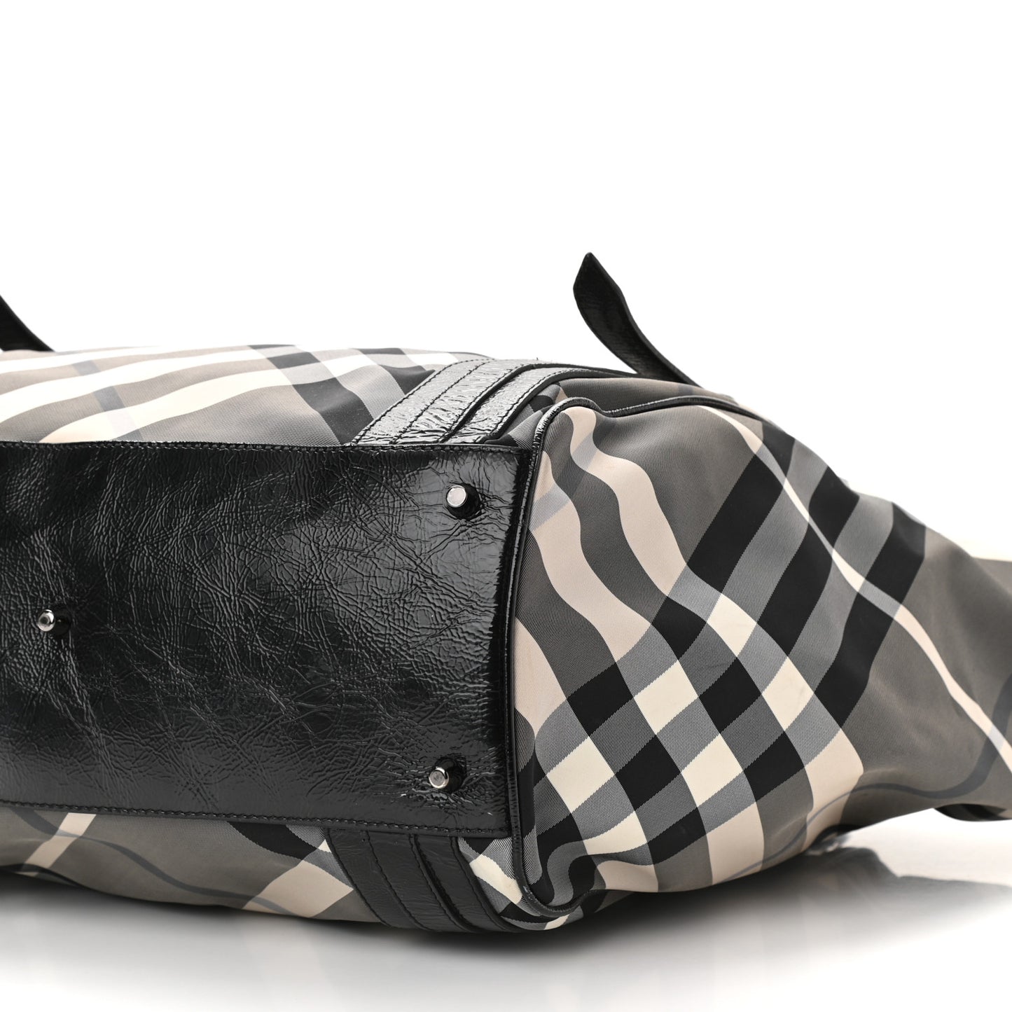 Patent Trim Smoked Check Tote Black