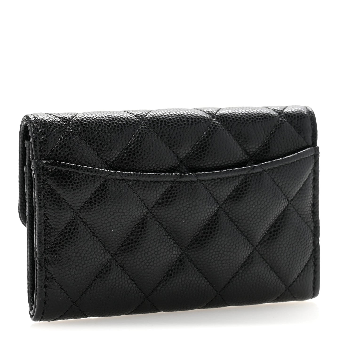 Caviar Quilted Flap Card Holder Wallet Black