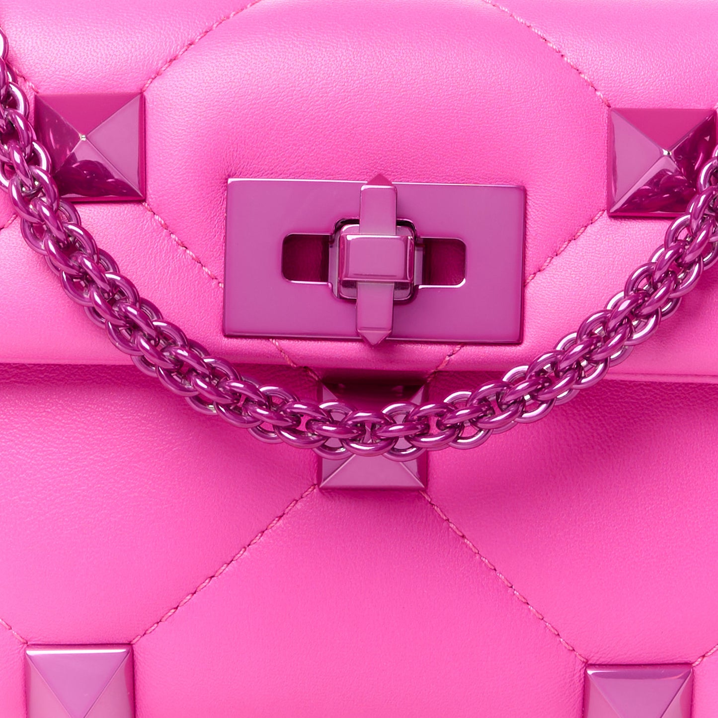 Nappa Lacquer Monochrome Small Roman Stud Shoulder Bag Pink PP