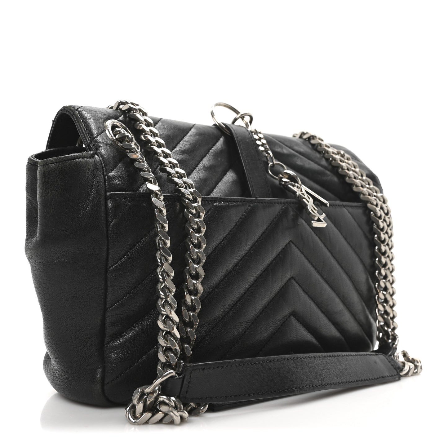Sheepskin Matelasse Medium Monogram College Punk Chain Satchel Black