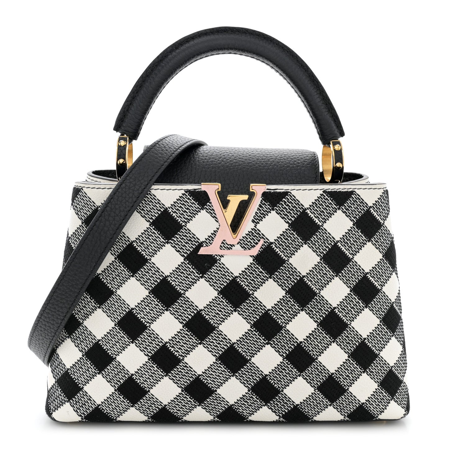 Taurillon Embroidered Vichy Capucines BB Black White