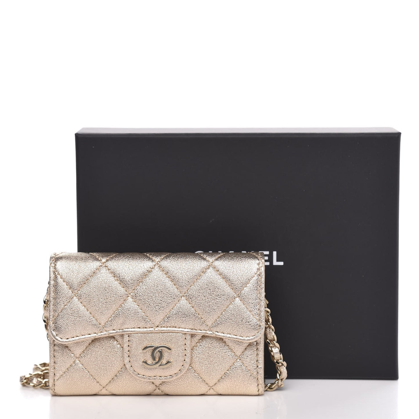 Metallic Lambskin Quilted Flap Chain Waist Bag Gold