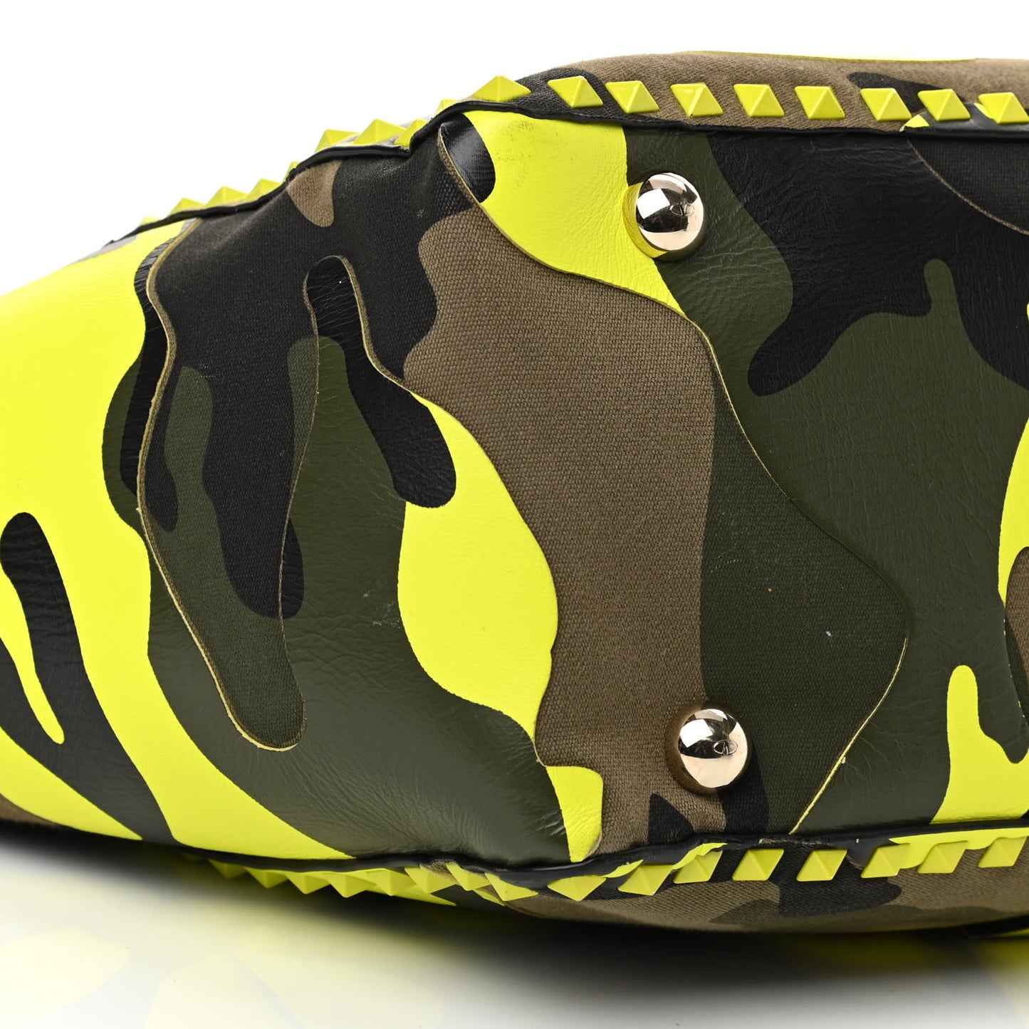 Nappa Canvas Camouflage Medium Rockstud Tote Green Fluo Yellow