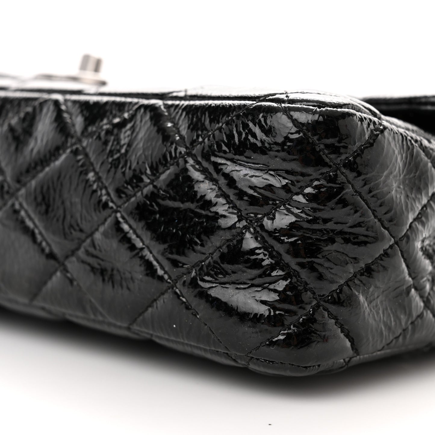 Distressed Patent Quilted Medium Double Flap Black