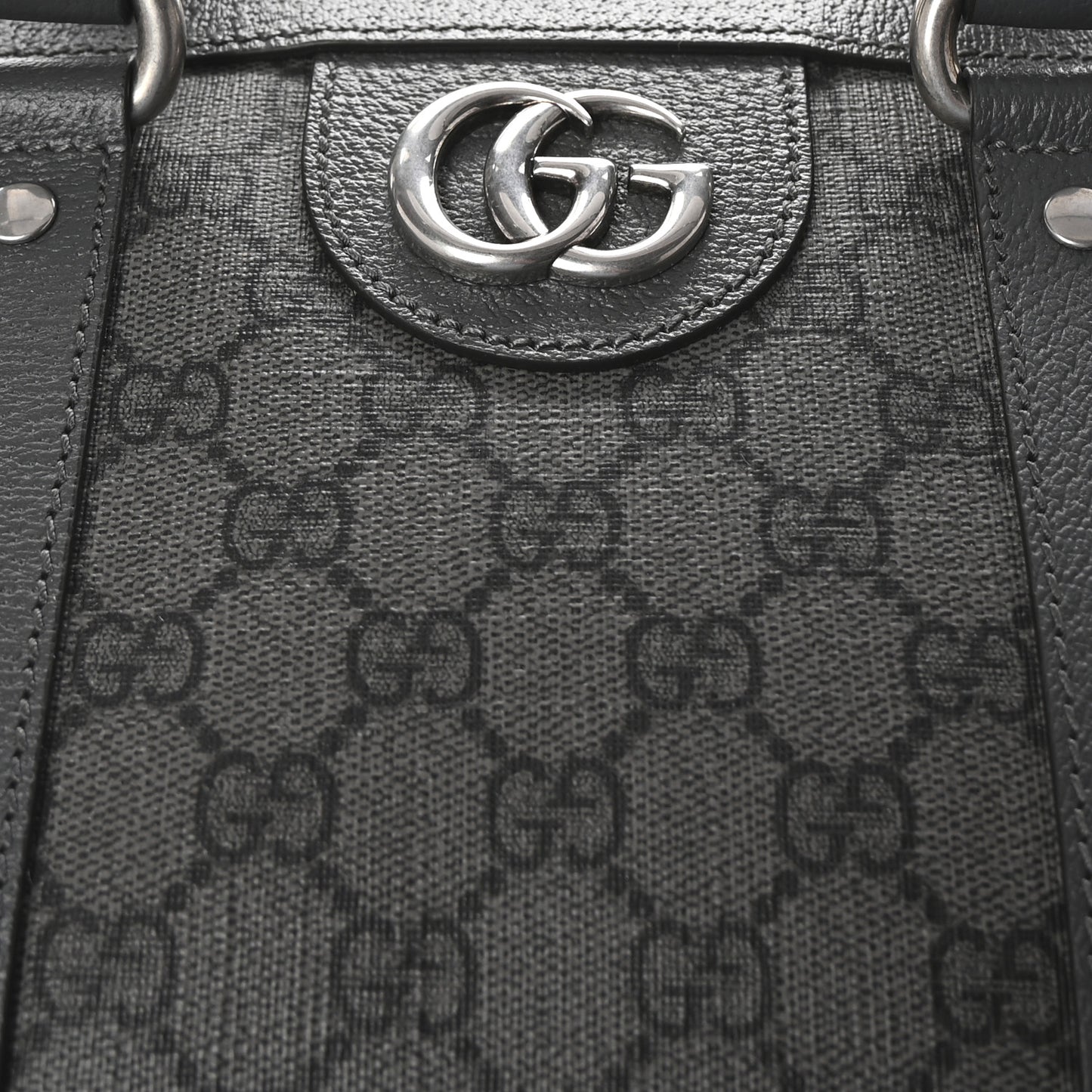GG Supreme Monogram Textured Dollar Calfskin Large Savoy Duffle Bag Grey Black Graphite Grey