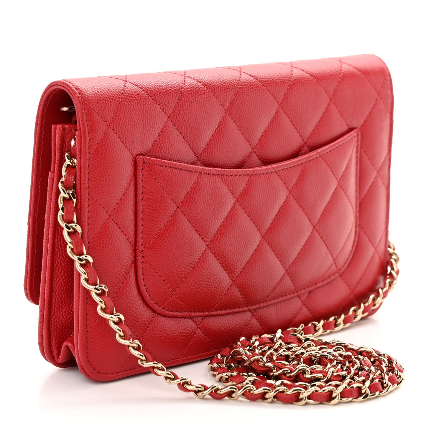 Caviar Quilted Wallet on Chain WOC Red