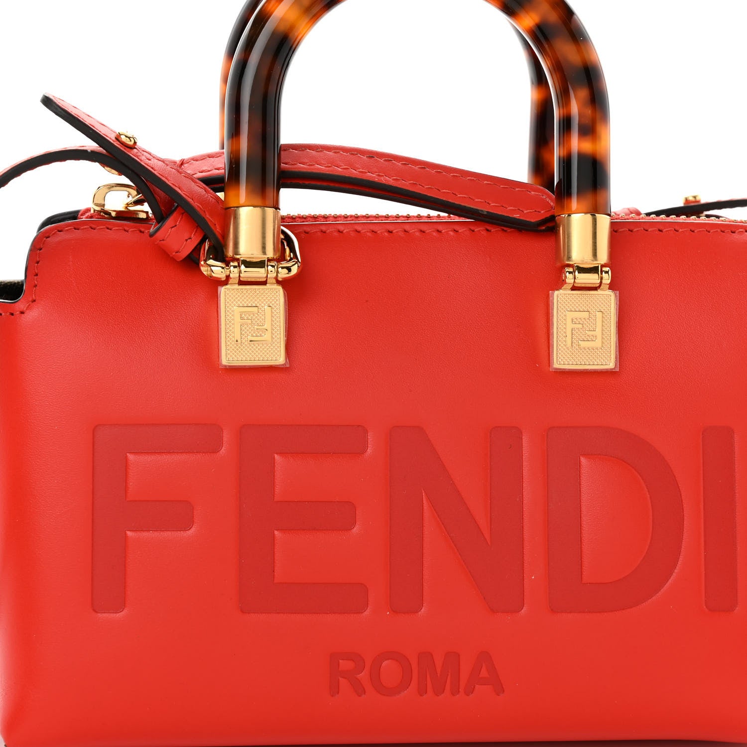Fendi Vitello King Plexiglass Logo Embossed Mini By The Way Top Handle Boston Bag Papavero 8 of 10