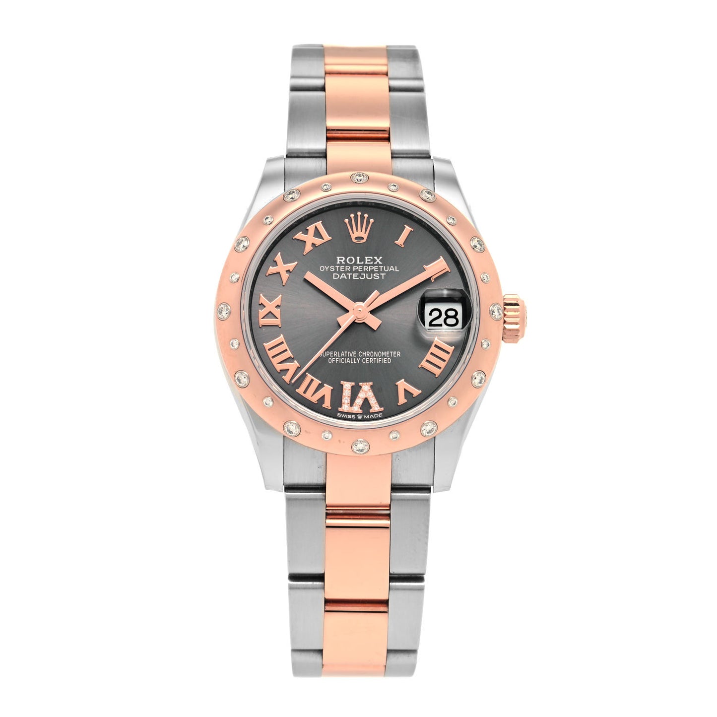 Stainless Steel 18K Everose Gold Diamond 31mm Oyster Perpetual Watch Chocolate Roman 278341RBR