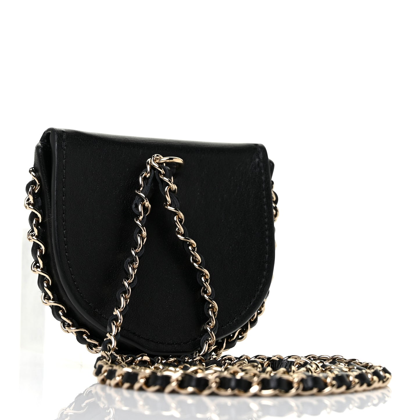 Tweed Quilted Tray Coin Purse With Chain Black