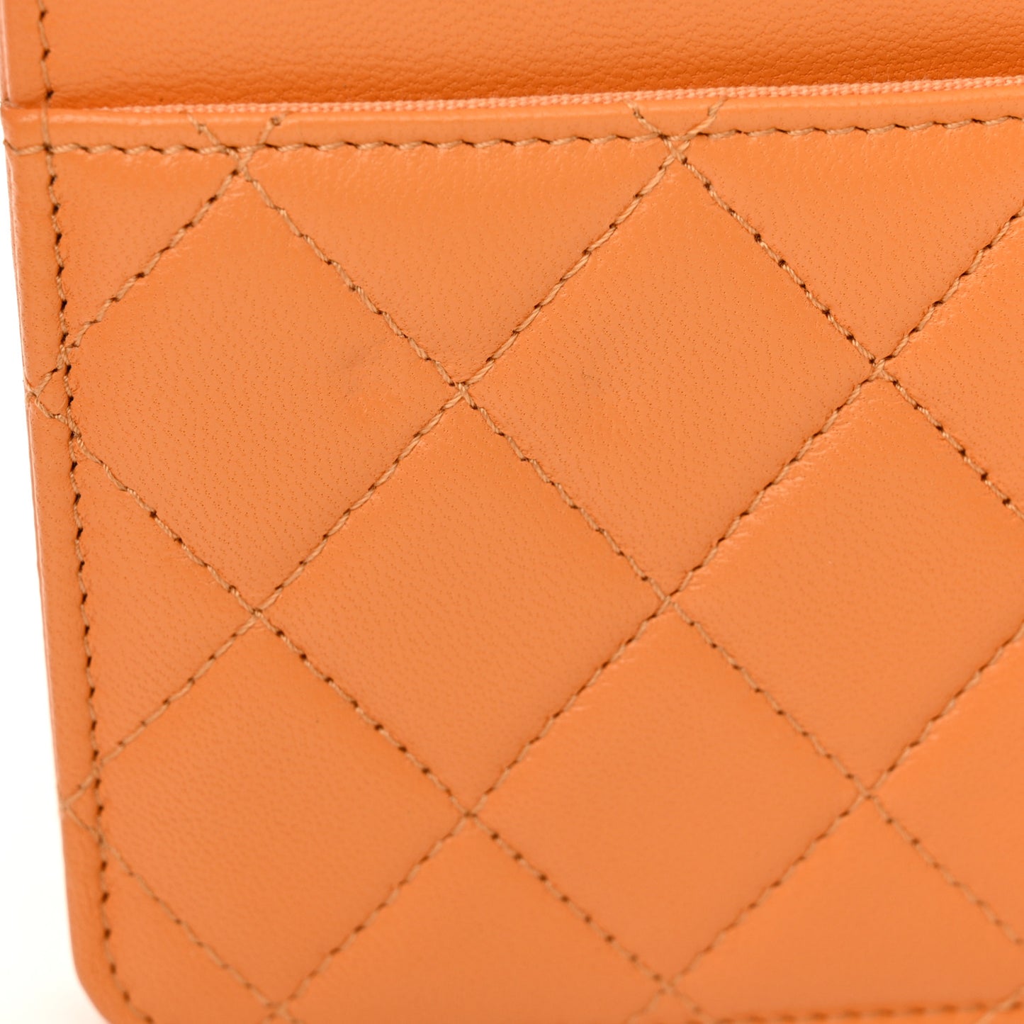 Lambskin Lacquered Quilted Trendy CC Wallet On Chain WOC Orange