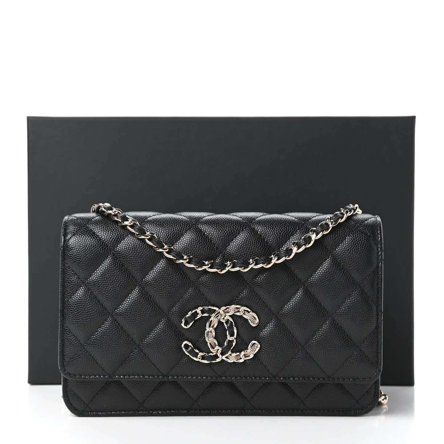 Caviar Quilted French New Wave Chain CC Wallet On Chain WOC Black