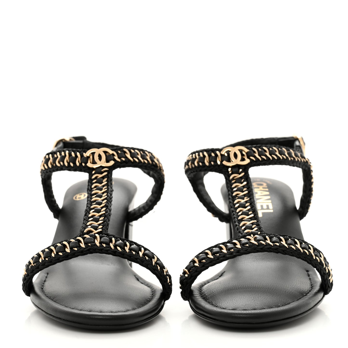 Lambskin CC Chain Braided Sandals 37 Black