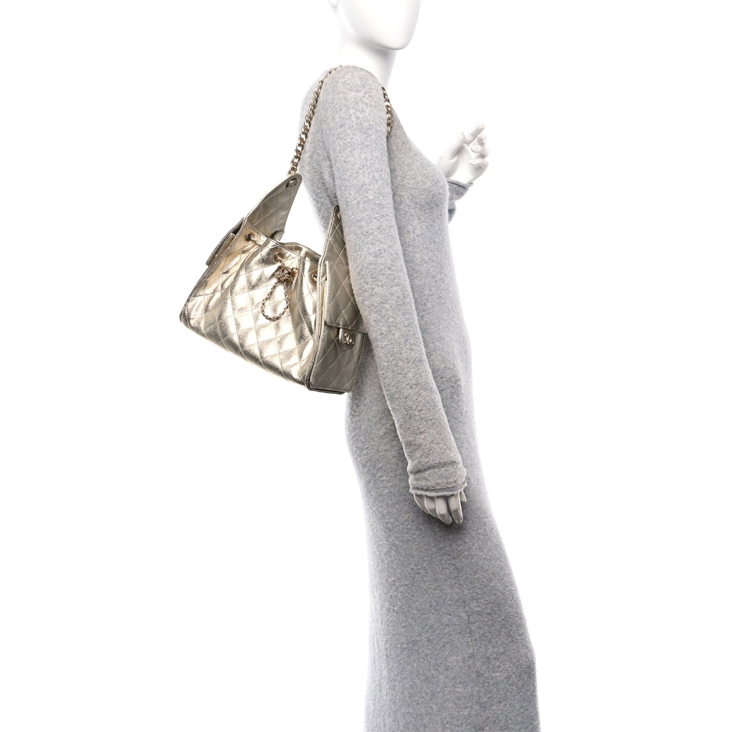 Metallic Caviar Quilted Small Chanel 25 Handbag Gold