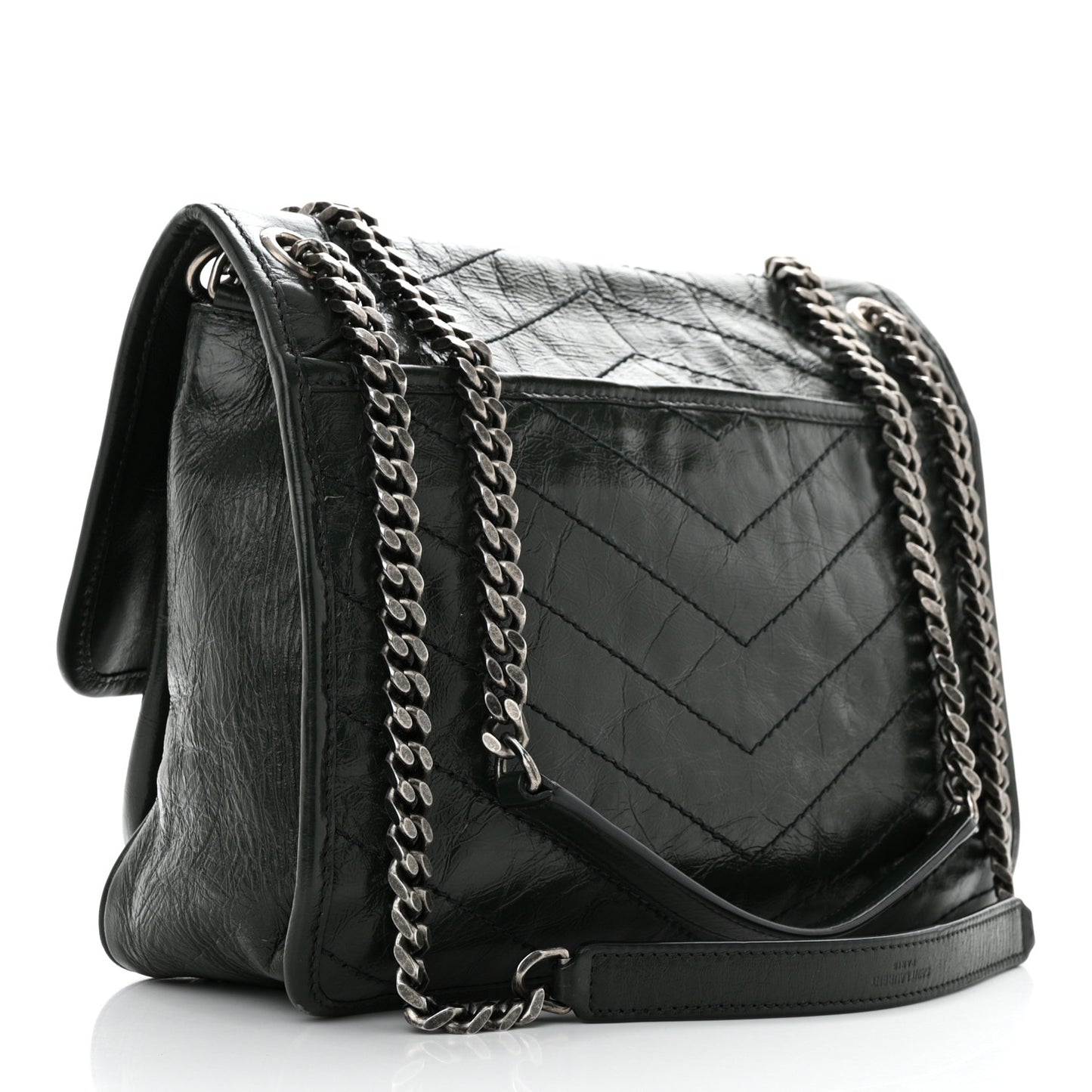 Crinkled Lambskin Matelasse Monogram Medium Niki Chain Satchel Green