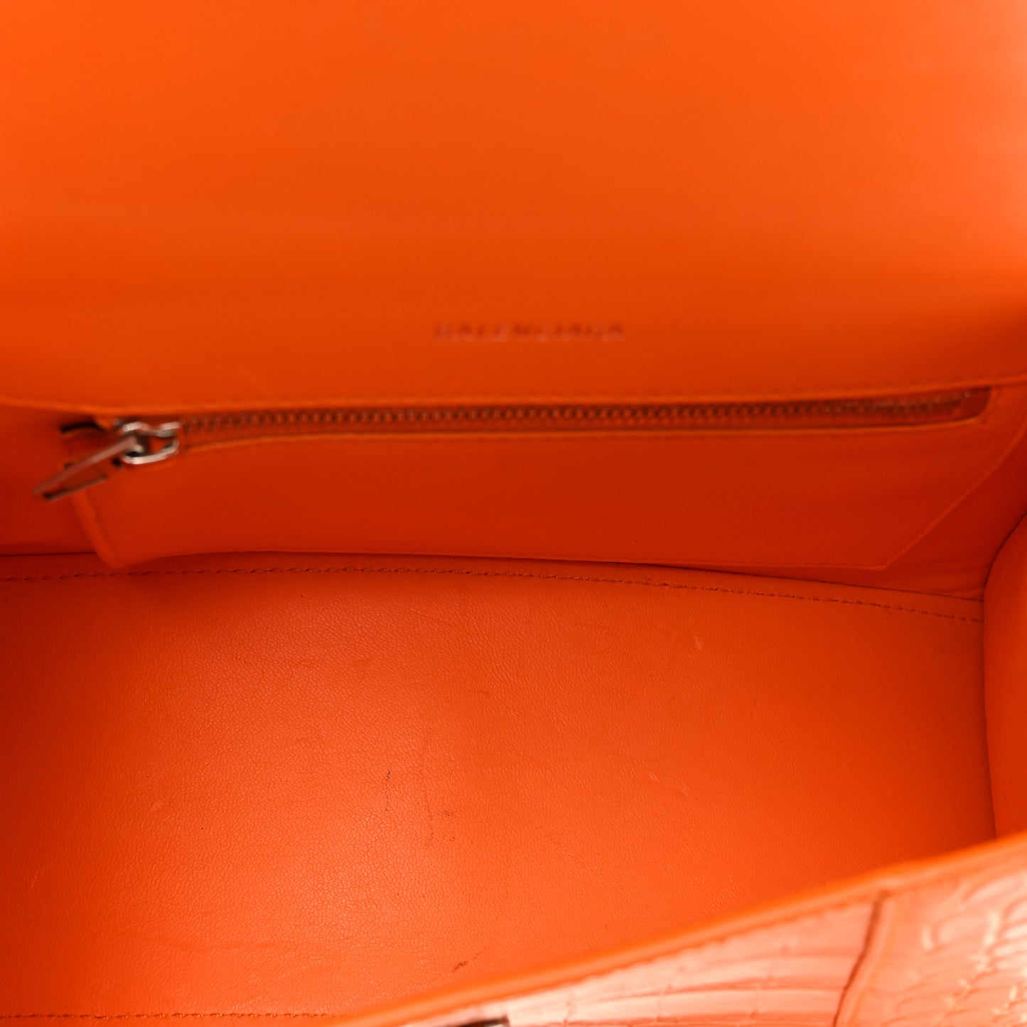 Shiny Calfskin Crocodile Embossed Small Hourglass Top Handle Bag Pop Orange