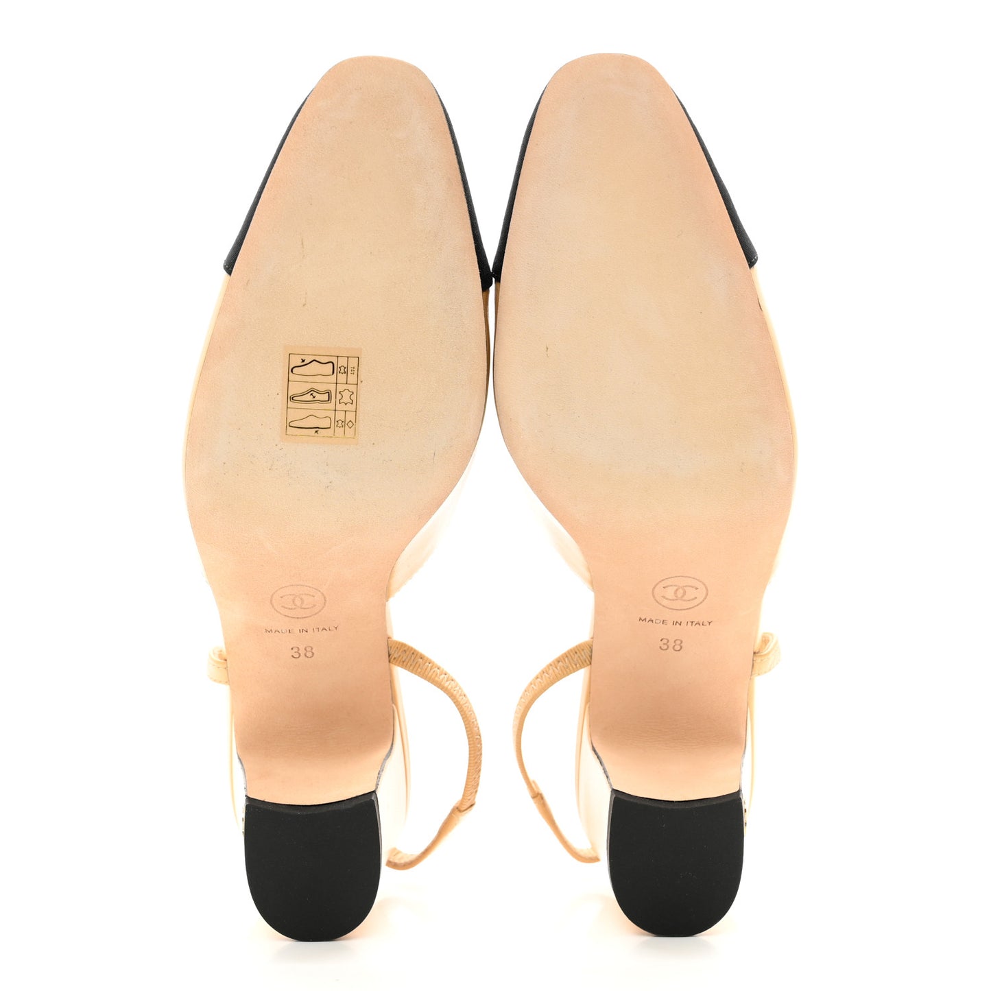 Goatskin Grosgrain Cap Toe CC Slingback Pumps 38 Beige Black