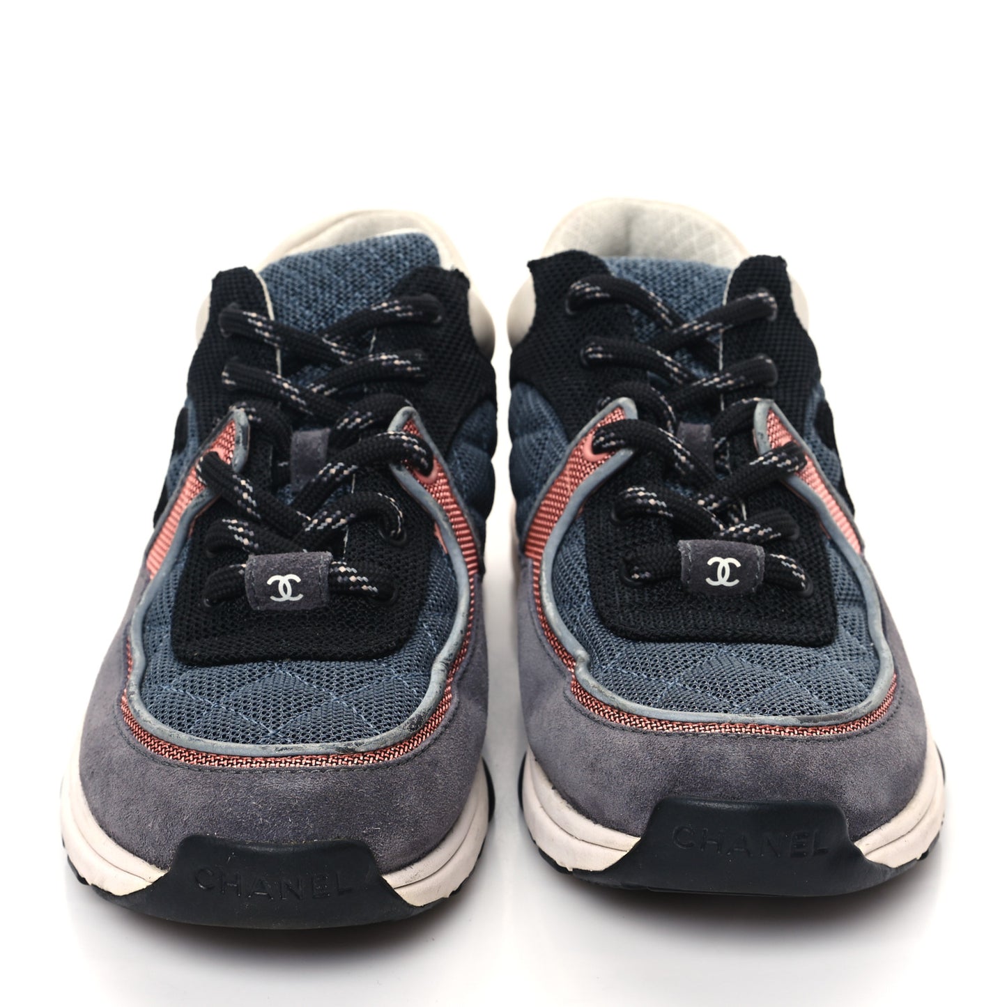 Nylon Calfskin Suede Womens CC Sneakers 37 Dark Grey Pink