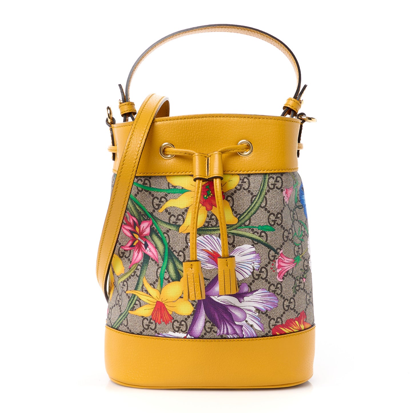 GG Supreme Monogram Flora Small Ophidia Bucket Bag Beige Multicolor Crop