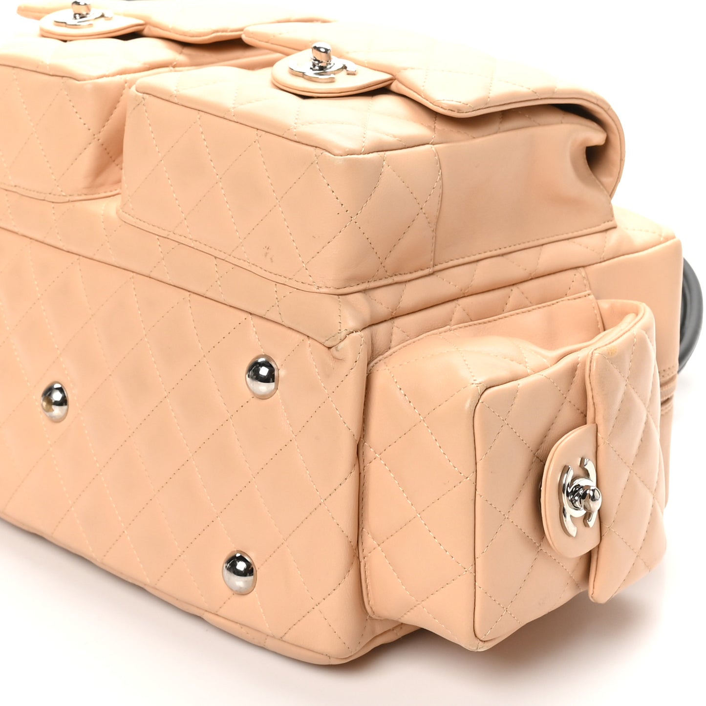 Calfskin Quilted Large Cambon Multipocket Reporter Beige Black