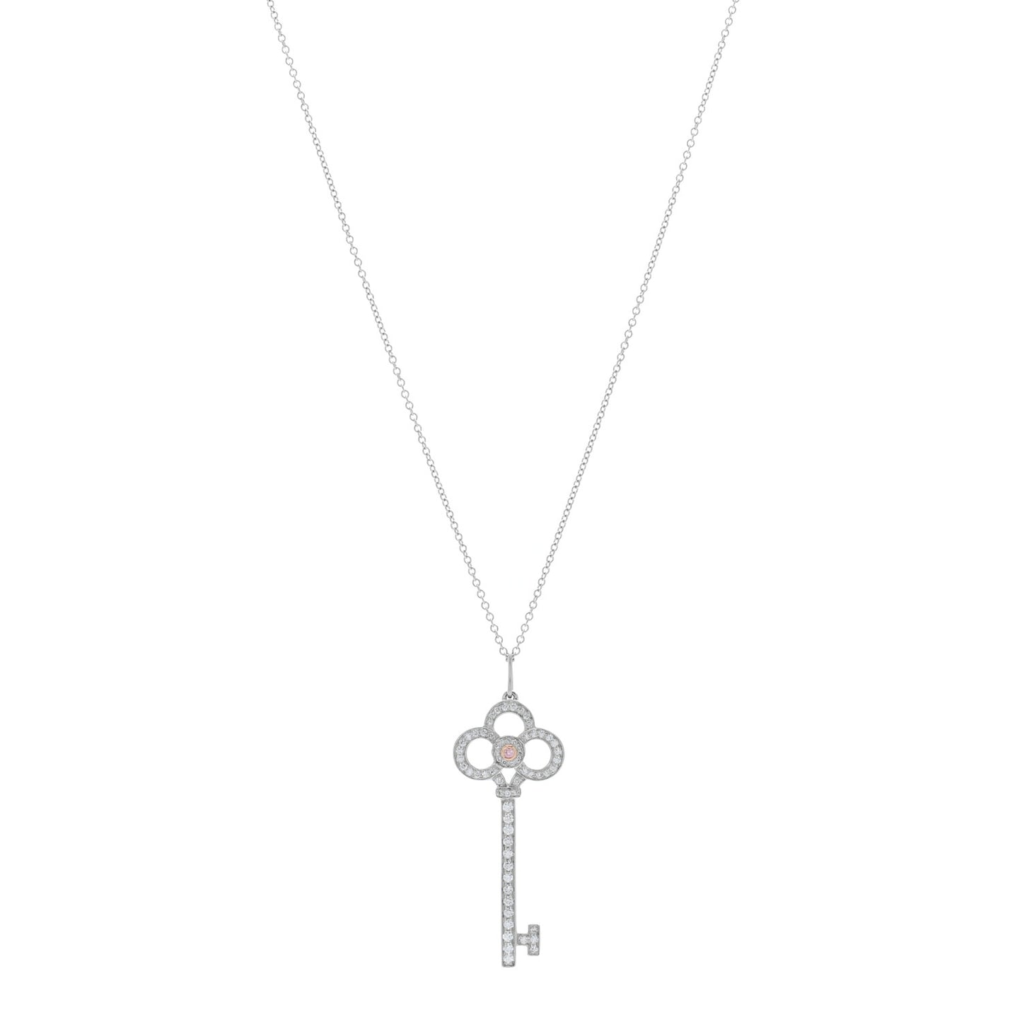 Platinum 18K Rose Gold Pink Diamond Crown Key Pendant Necklace