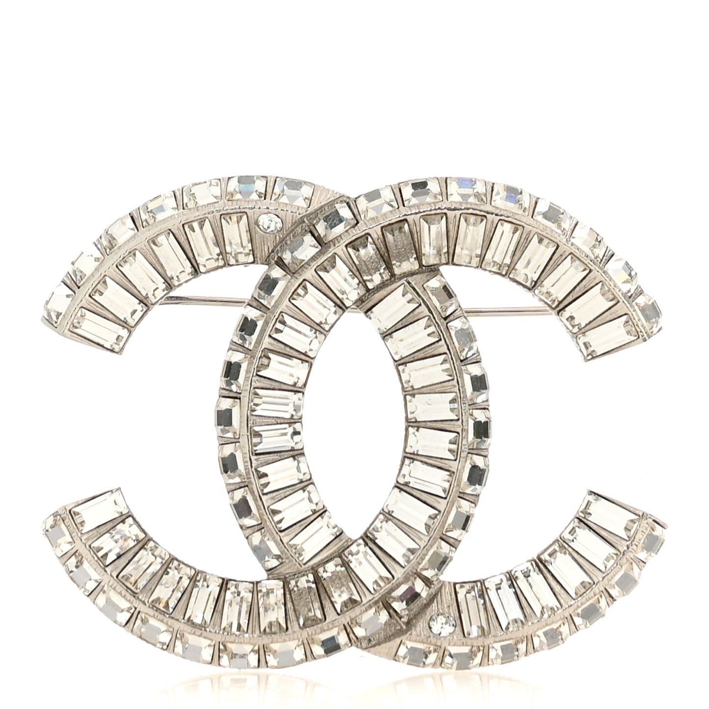 Baguette Crystal CC Brooch Silver
