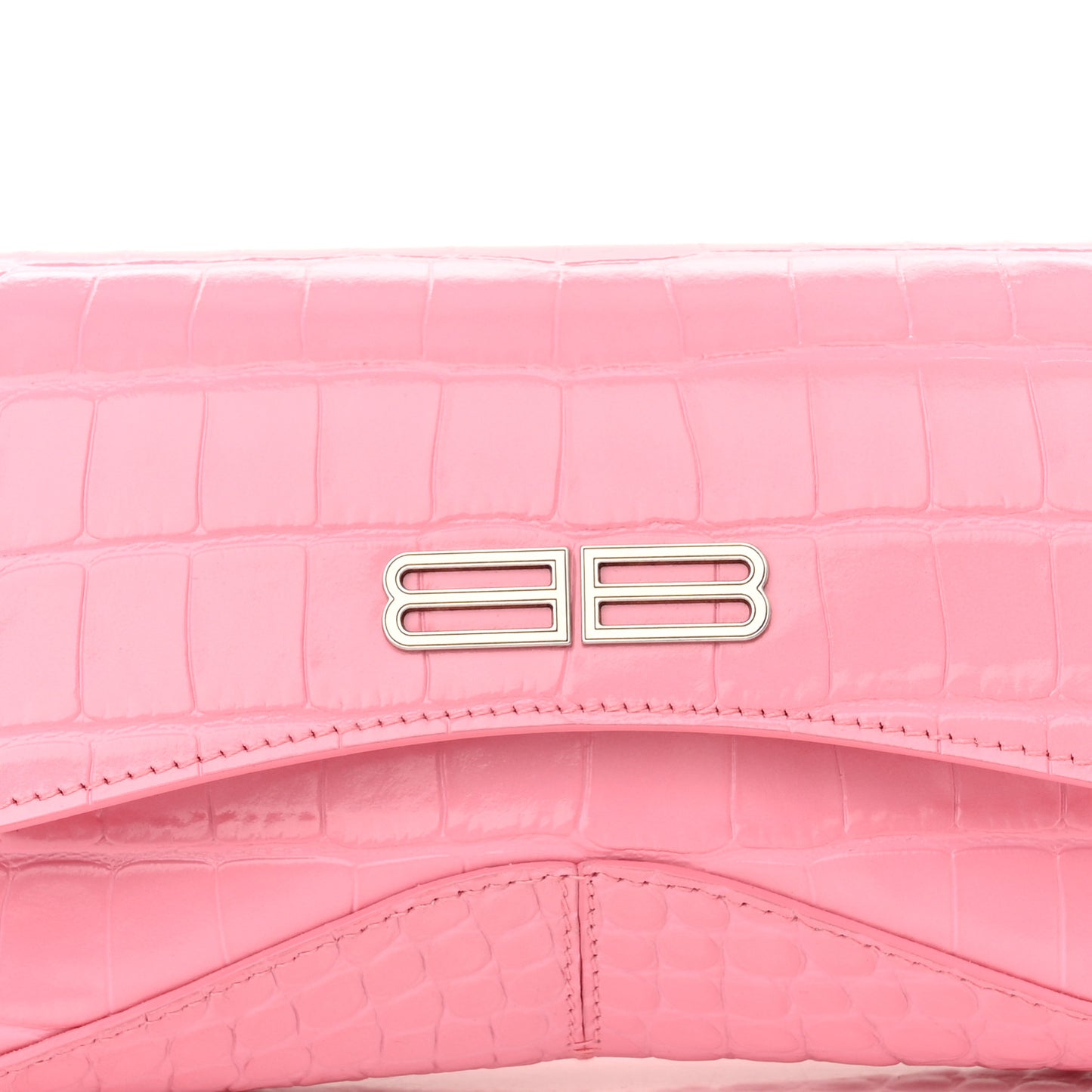 Shiny Super Supple Calfskin Crocodile Embossed Small XX Flap Stretch Bag Sweet Pink