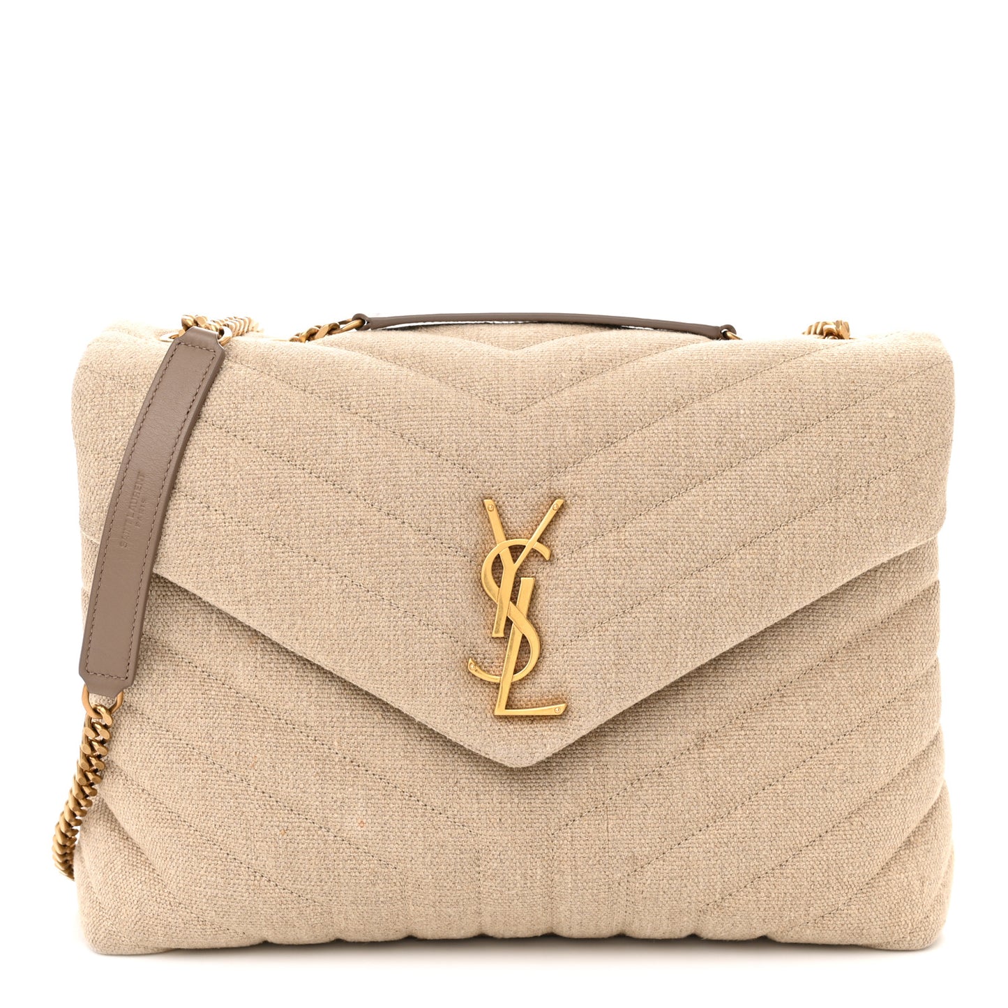 Linen Y Quilted Monogram Medium Loulou Chain Satchel Natural Taupe