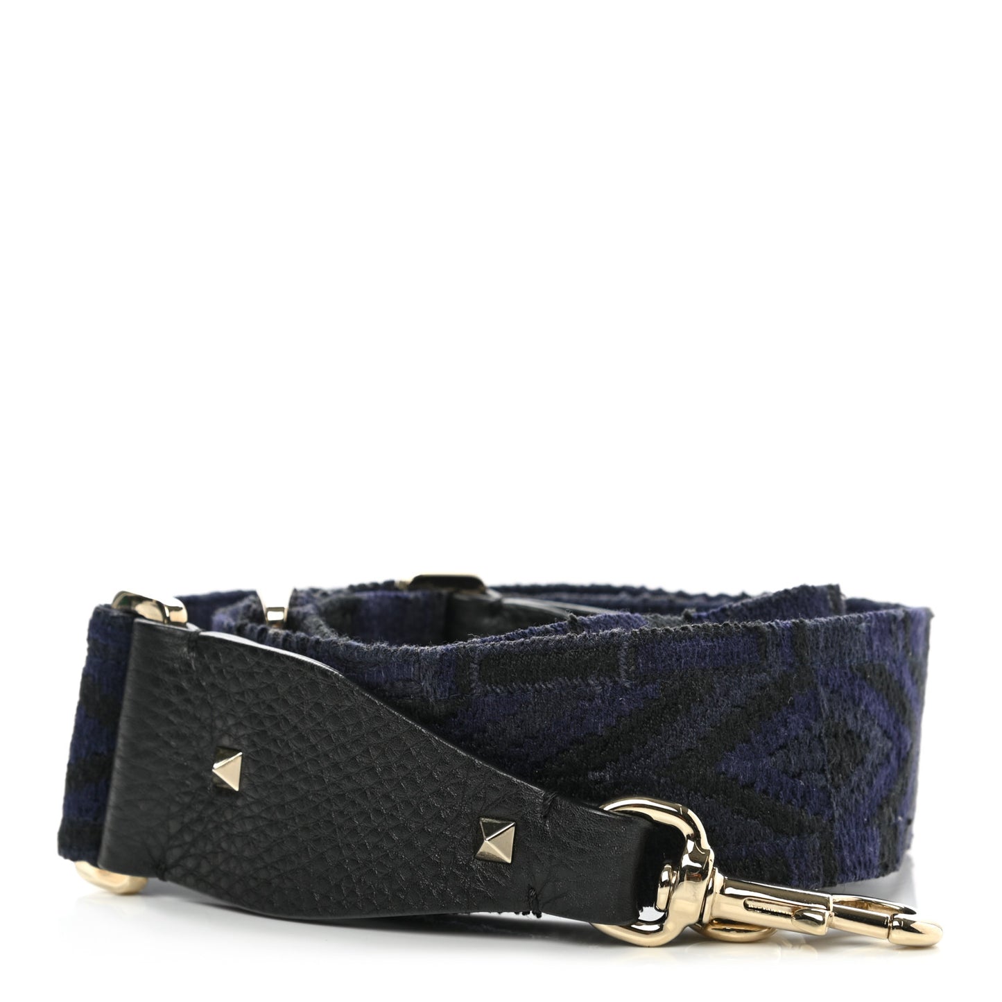 Canvas Geometric Embroidered Rockstud Guitar Strap Black Blue
