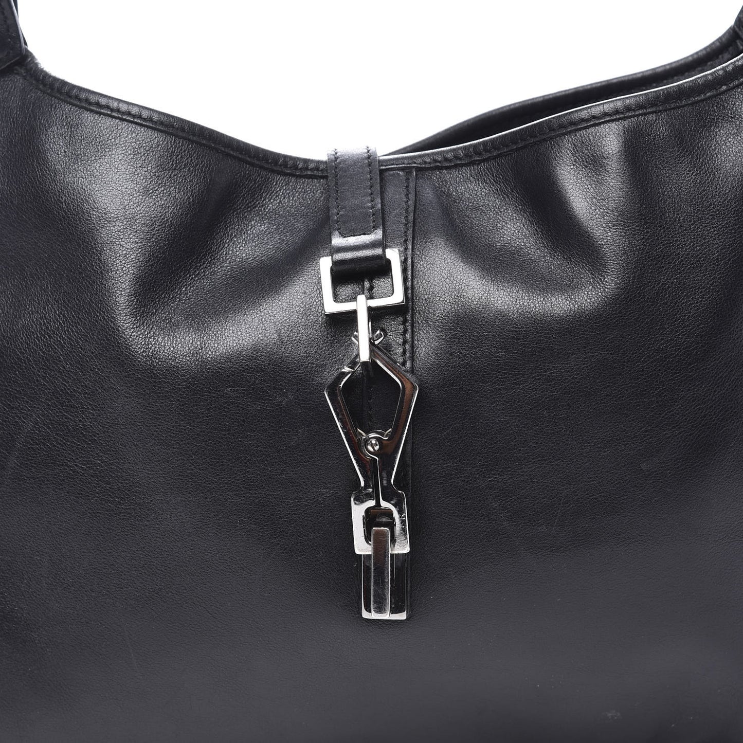 Calfskin Lobster Clasp Lock Jackie O Hobo Black