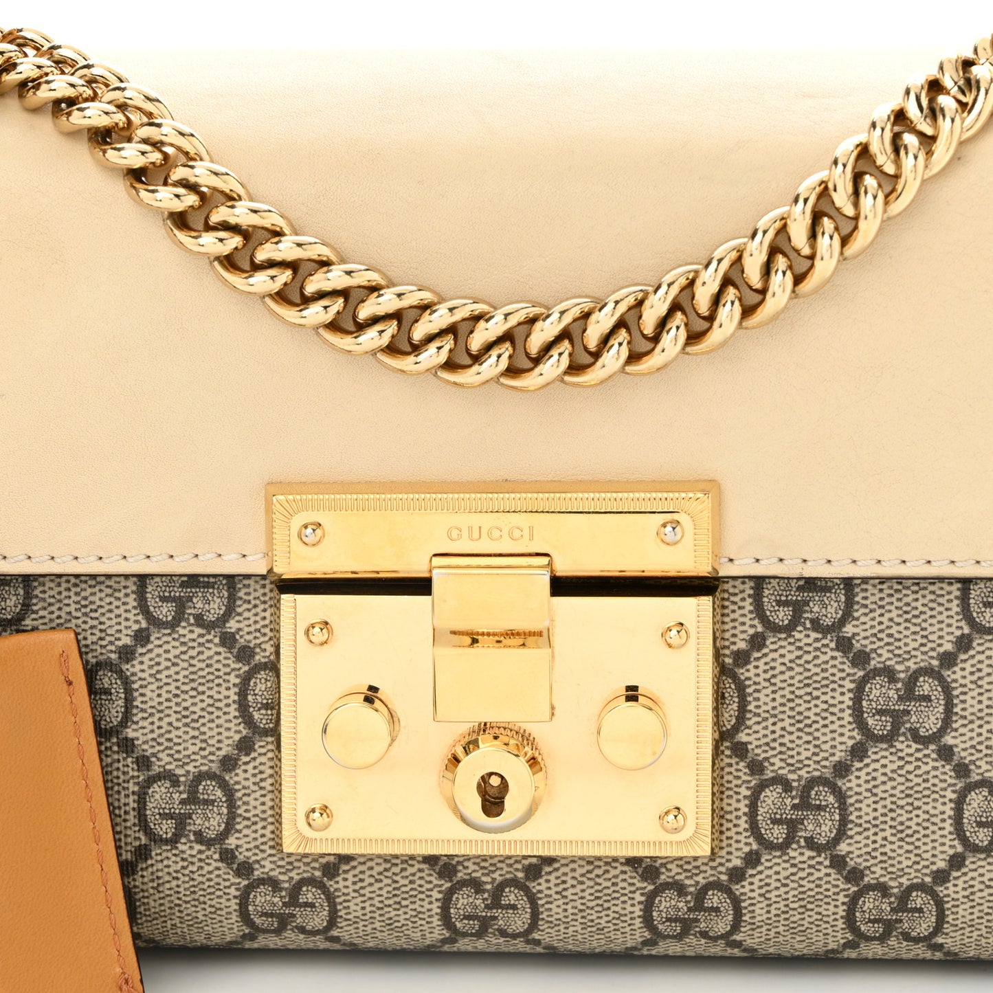 GG Supreme Monogram Calfskin Small Padlock Shoulder Bag Beige Mystic White Sun Oil