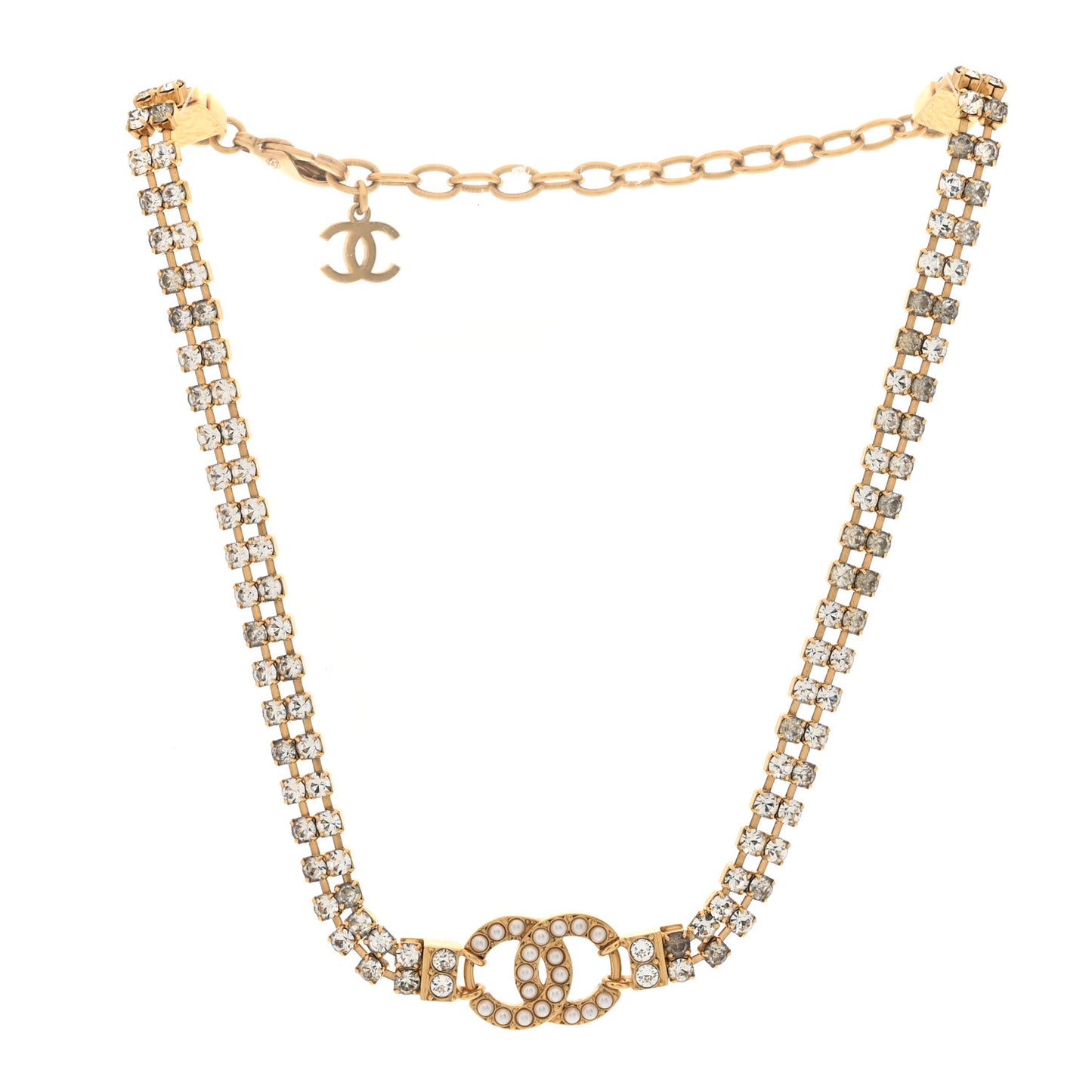 Crystal Pearl CC Choker Necklace Gold