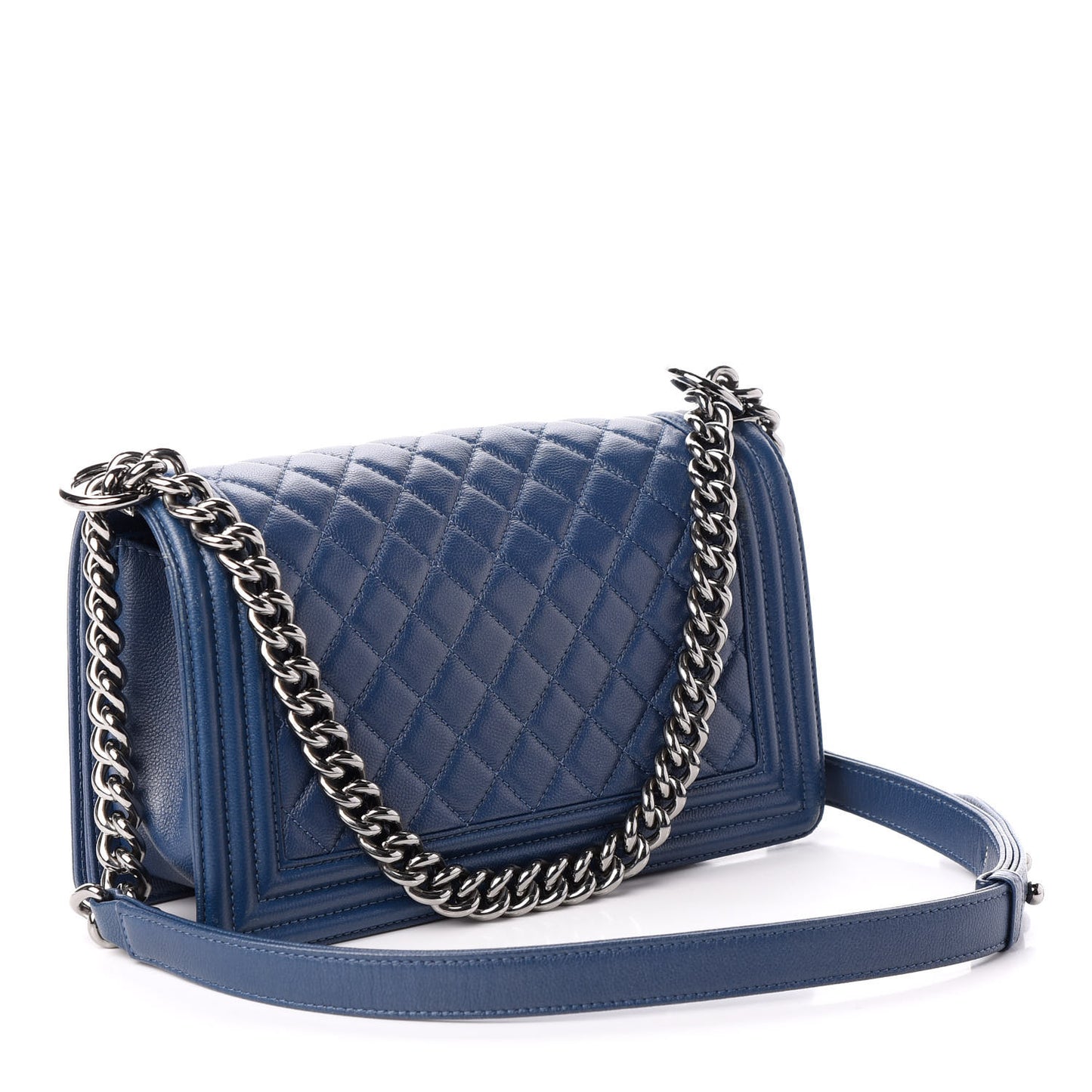 Caviar Quilted Medium Boy Flap Dark Blue