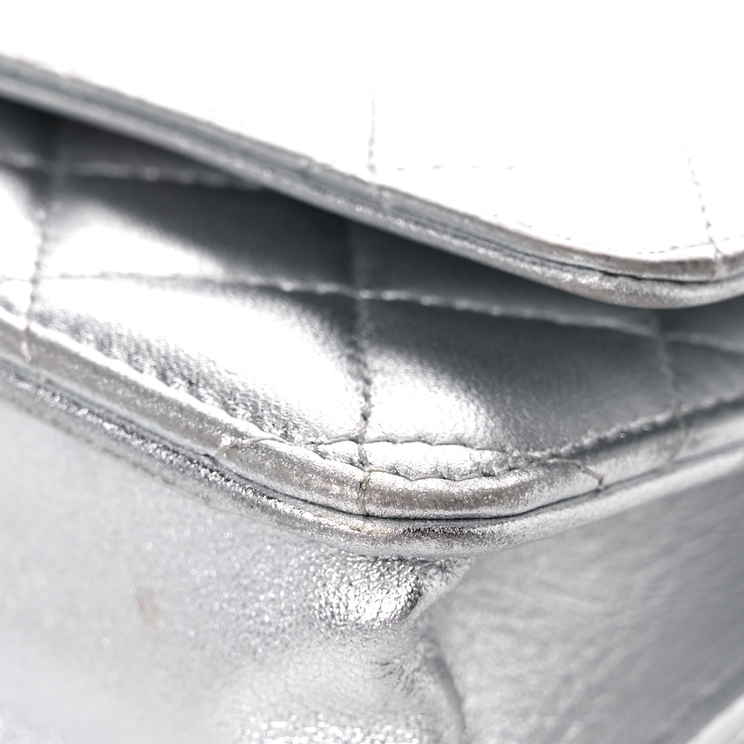 Chanel Metallic Lambskin Quilted Wallet On Chain WOC Silver 9 of 26