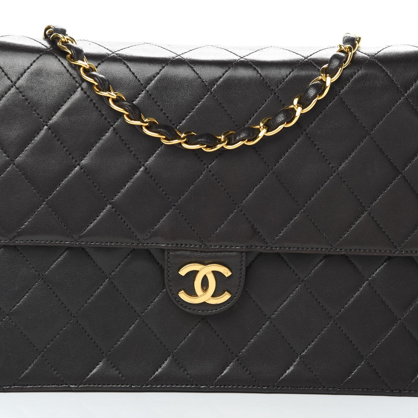 Lambskin Quilted Medium Single Flap Black