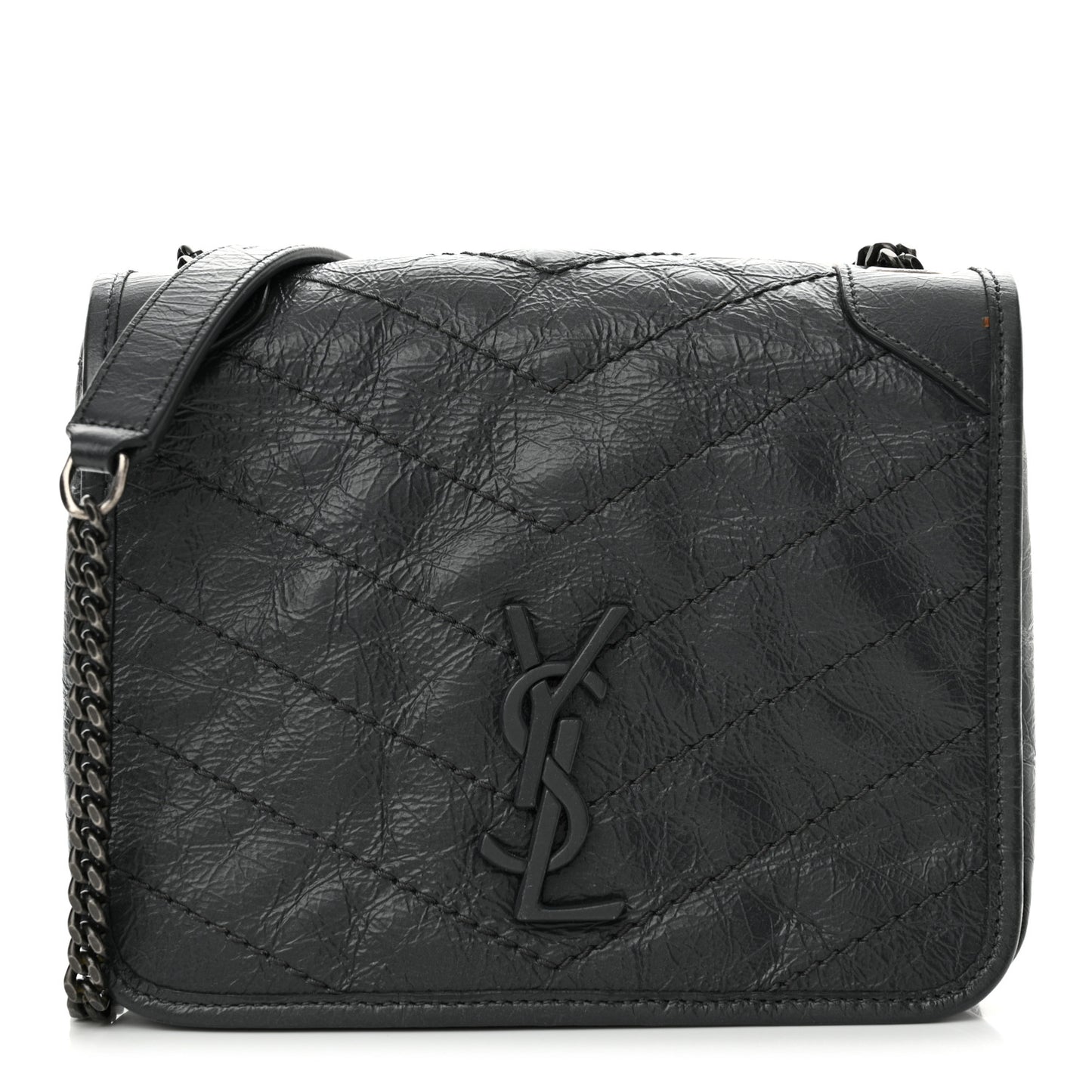 Crinkled Calfskin Matelasse Monogram Niki Chain Wallet Storm