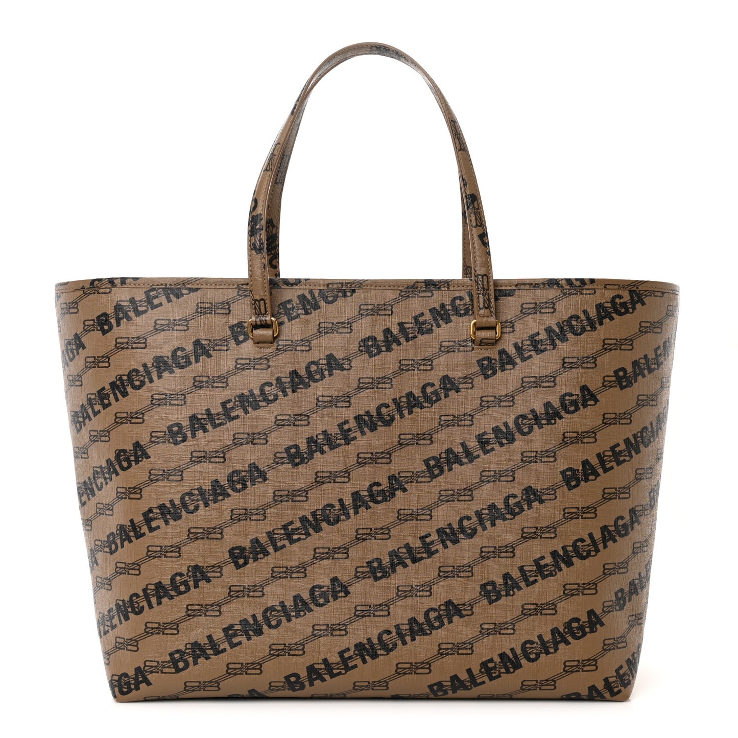 Coated Canvas BB Monogram Allover Logo Signature Tote Beige Brown Black