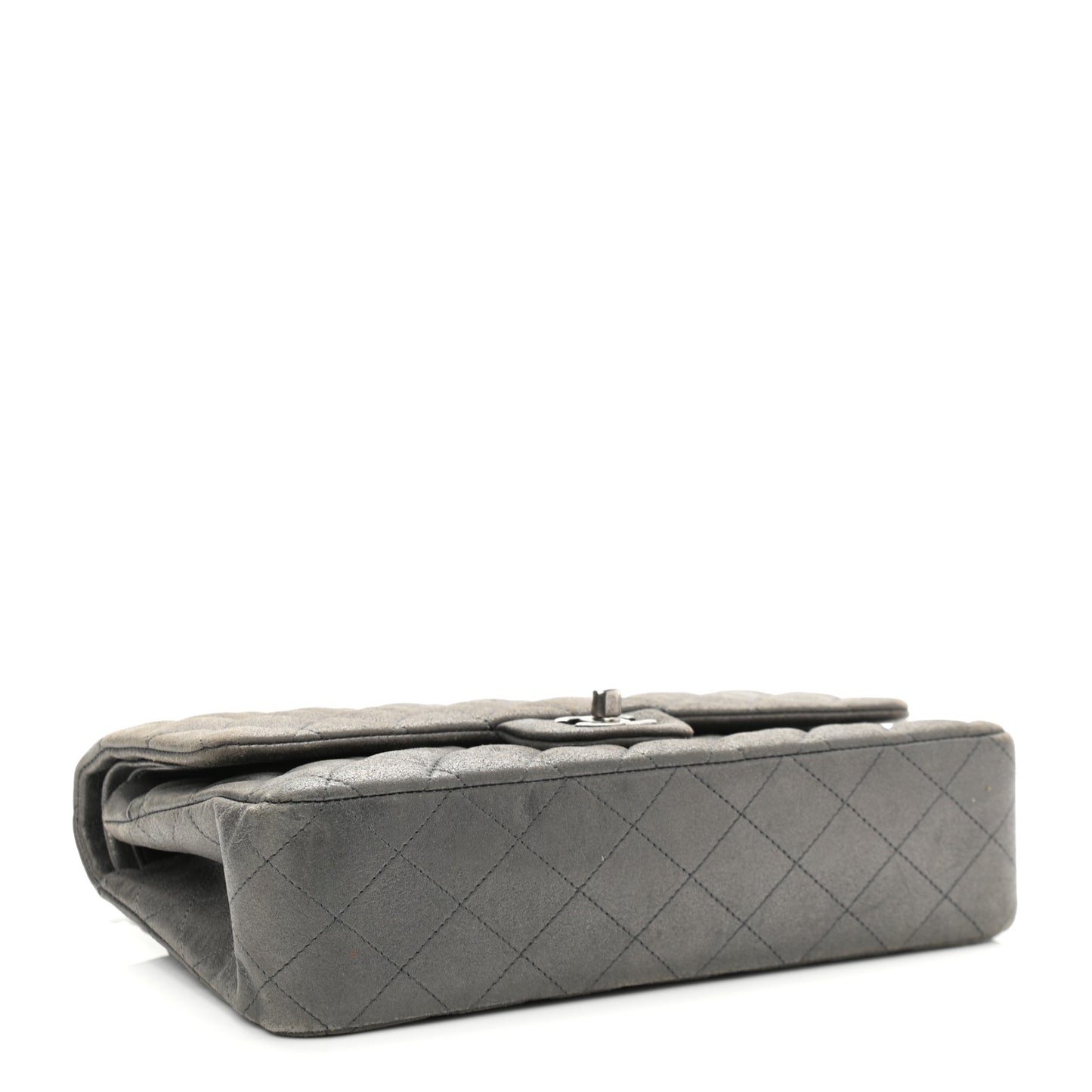 Metallic Lambskin Quilted Medium Double Flap Pewter