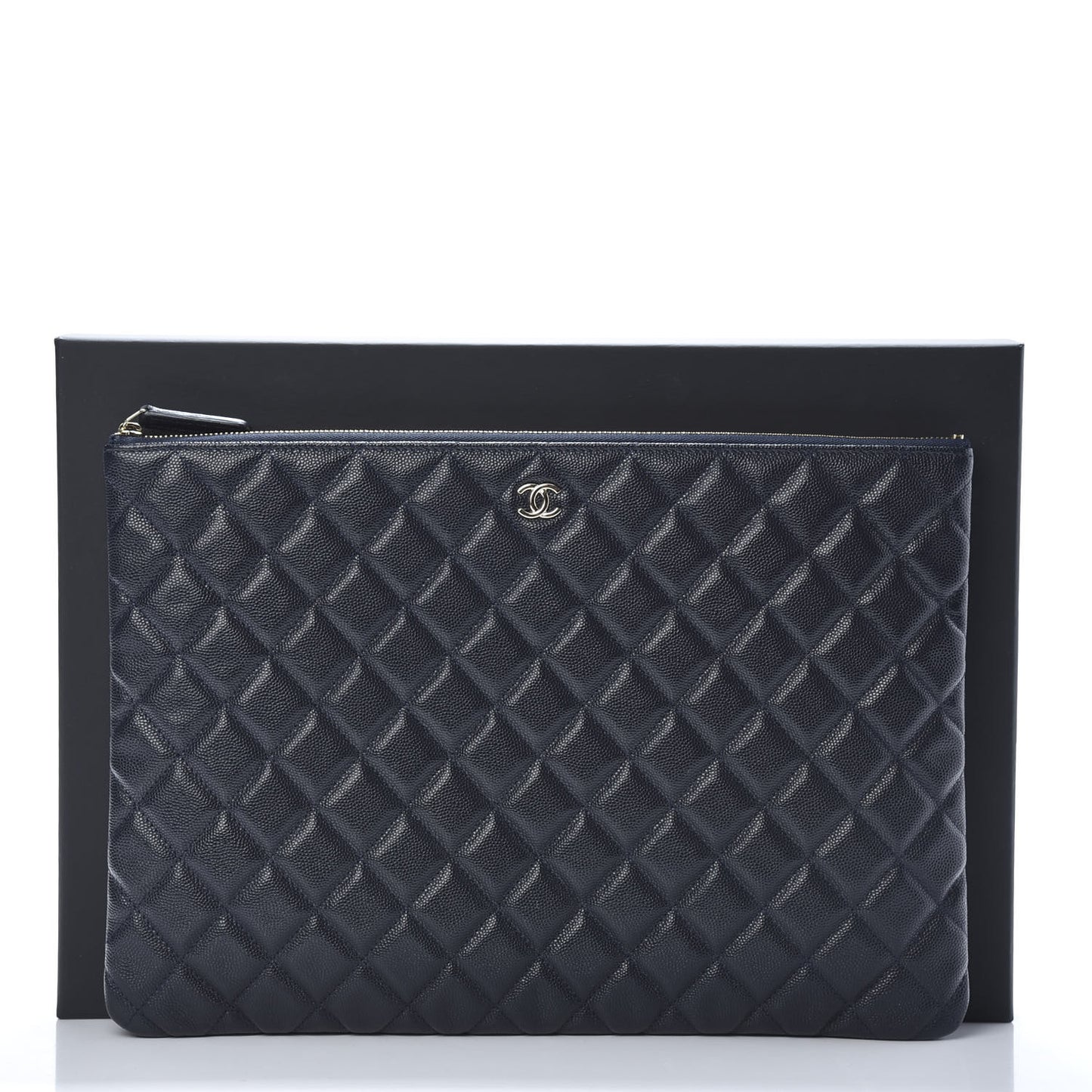 Caviar Quilted Large Cosmetic Case Dark Blue