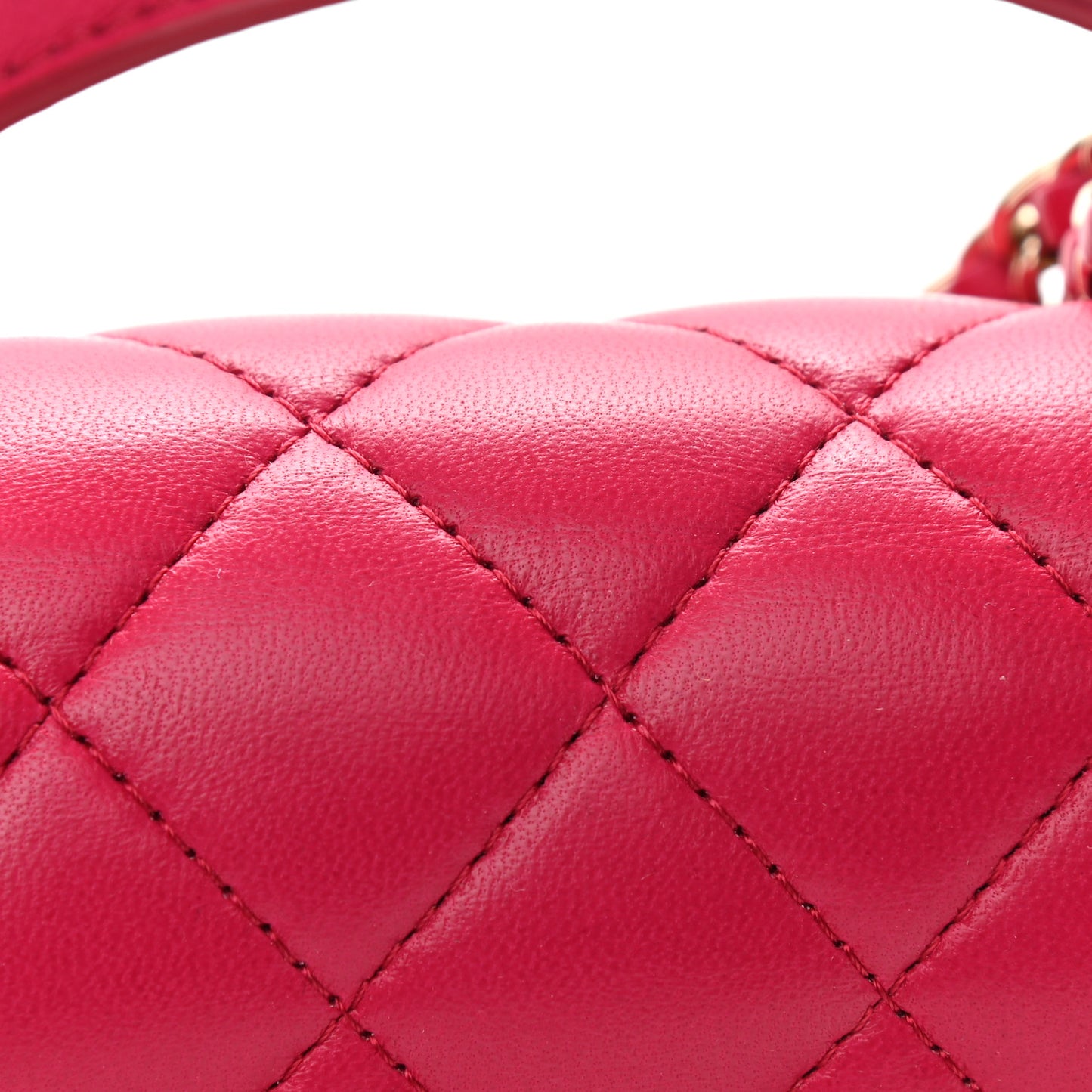 Lambskin Quilted Mini Top Handle Rectangular Flap Dark Pink