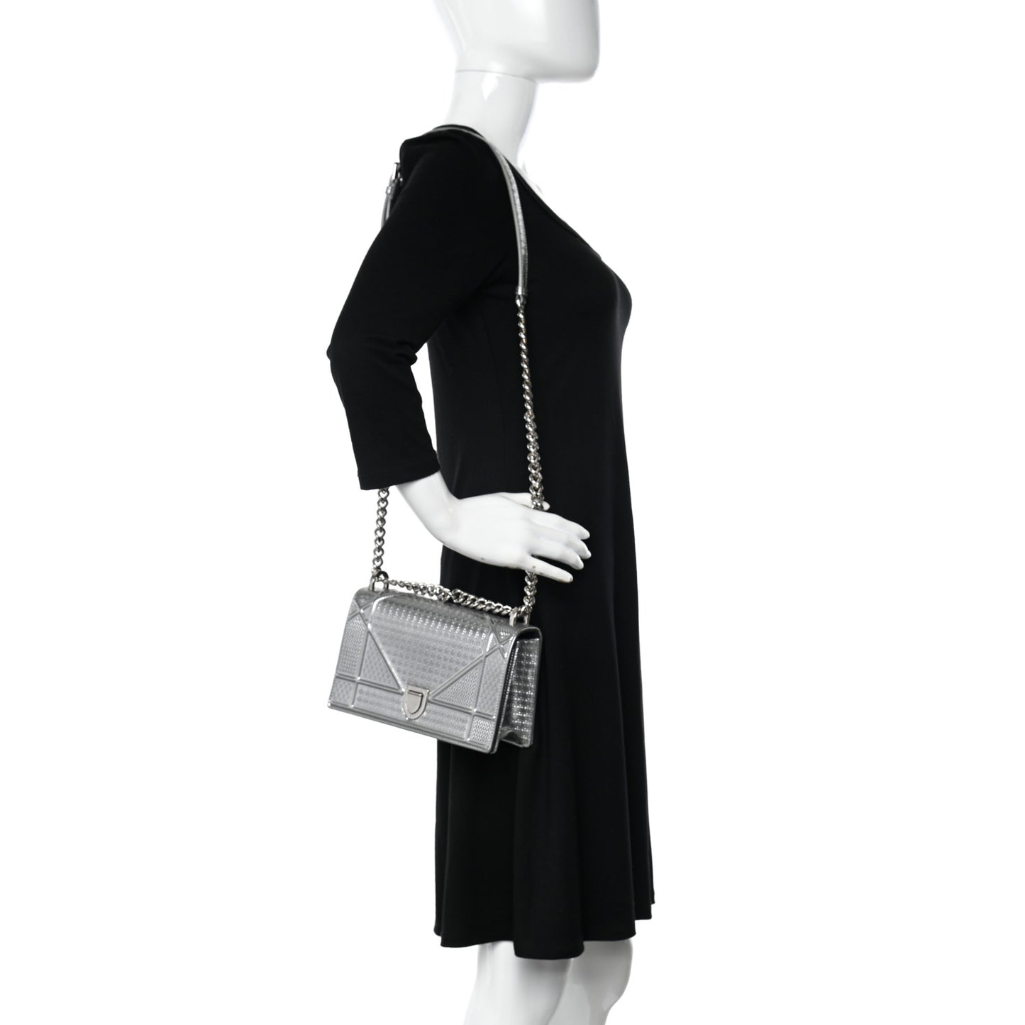 Metallic Patent Micro-Cannage Small Diorama Flap Bag Silver