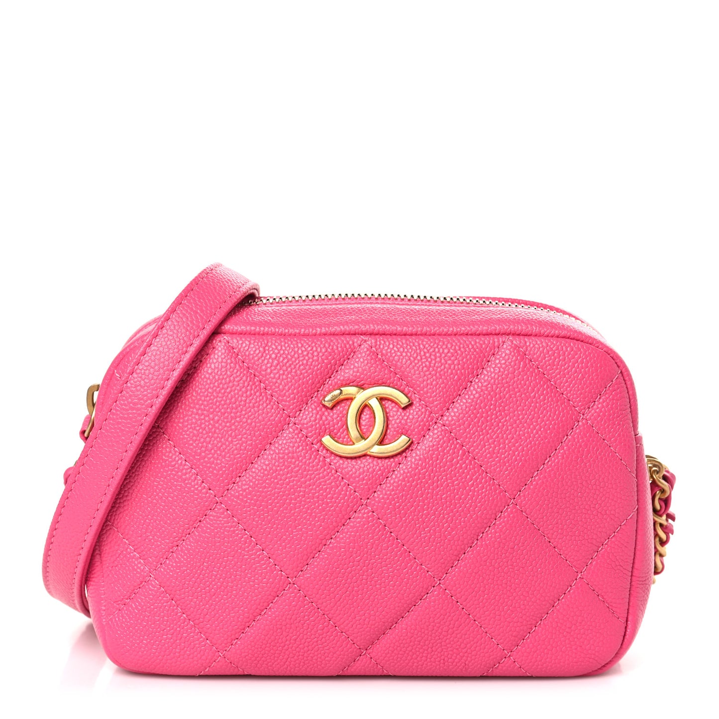 Shiny Caviar Quilted Chain Melody Camera Bag Fuchsia
