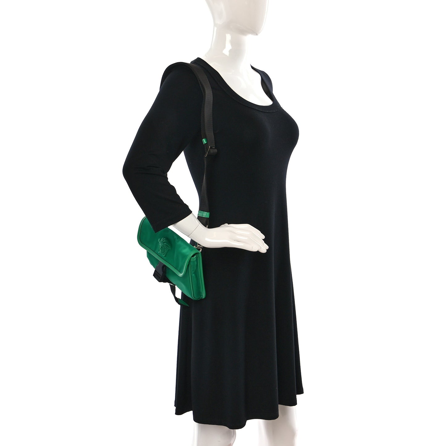 Nylon Palazzo Medusa Crossbody Messenger Bag Green Water